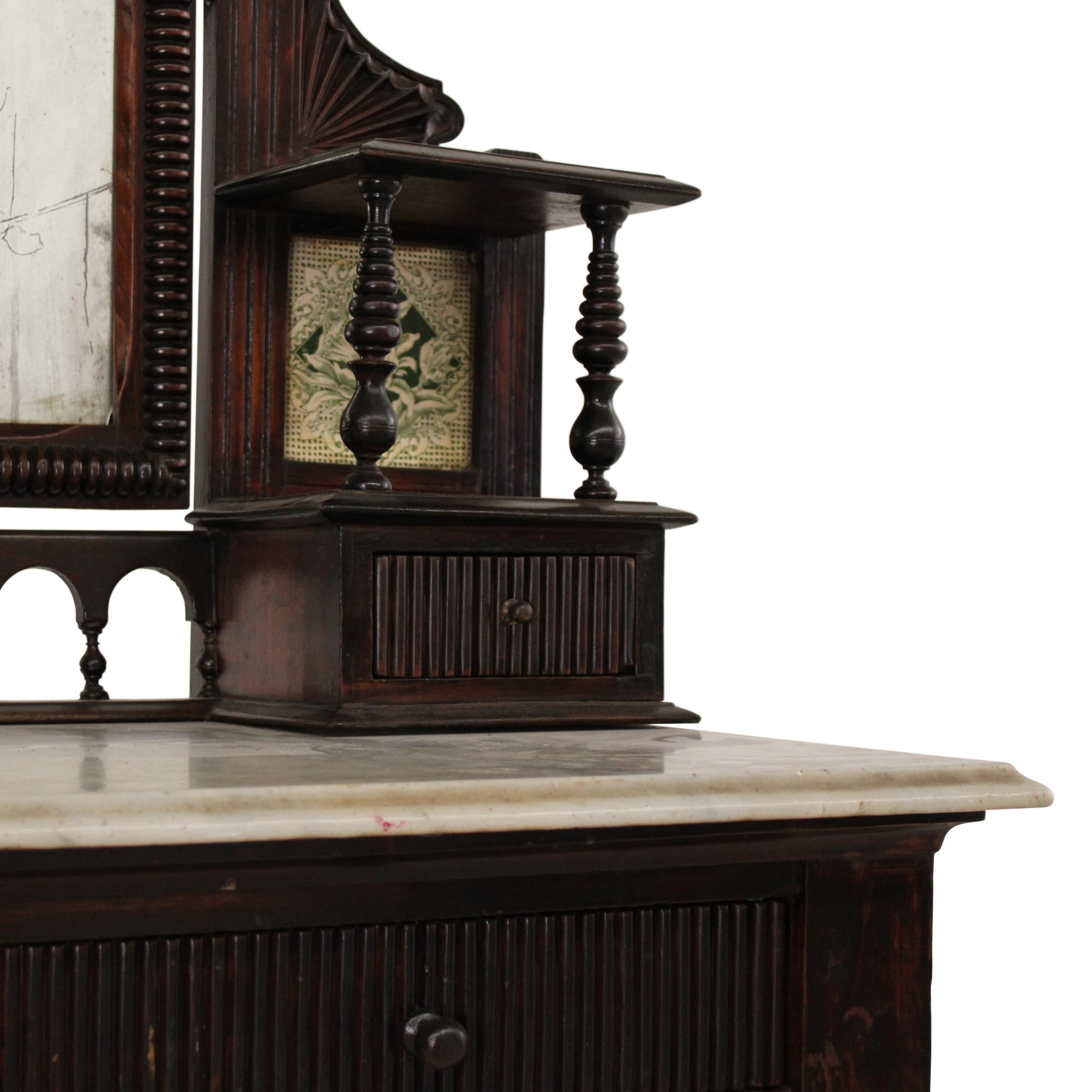 Teak Victorian Marble Topped Dressing Table In Good Condition For Sale In West Hollywood, CA