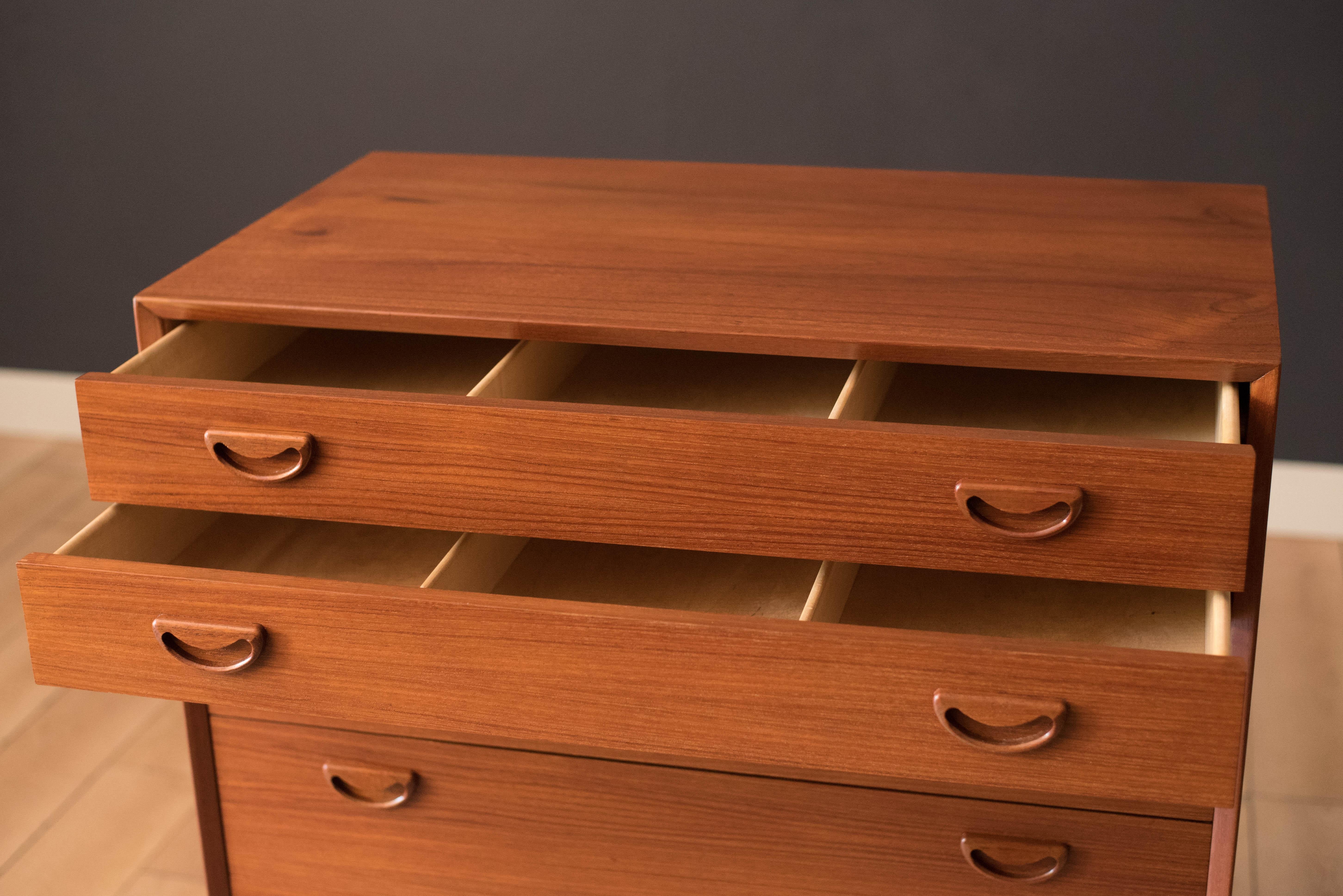 Teak Vintage Scandinavian Tall Highboy Dresser Chest In Good Condition In San Jose, CA