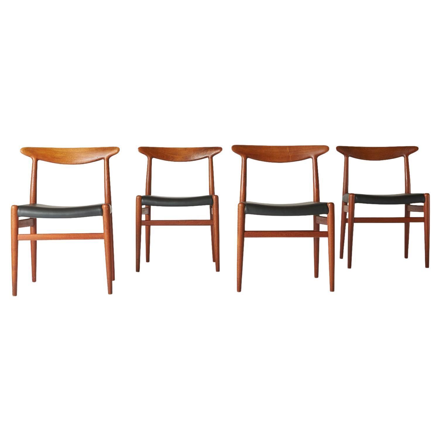 Teak W2 Dining Chairs by Hans Wegner For Sale