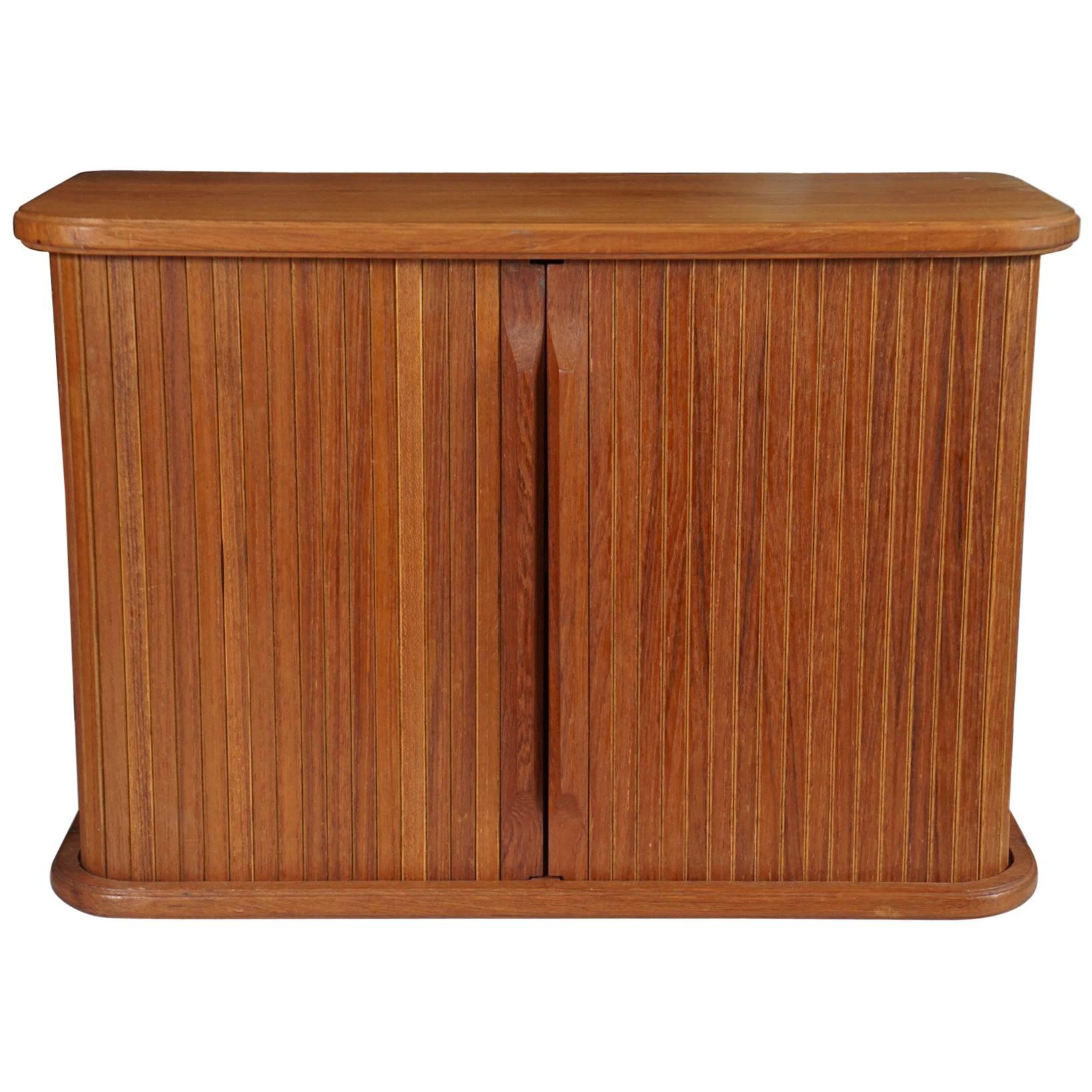 Teak Wall Cabinet with Tambour Doors For Sale