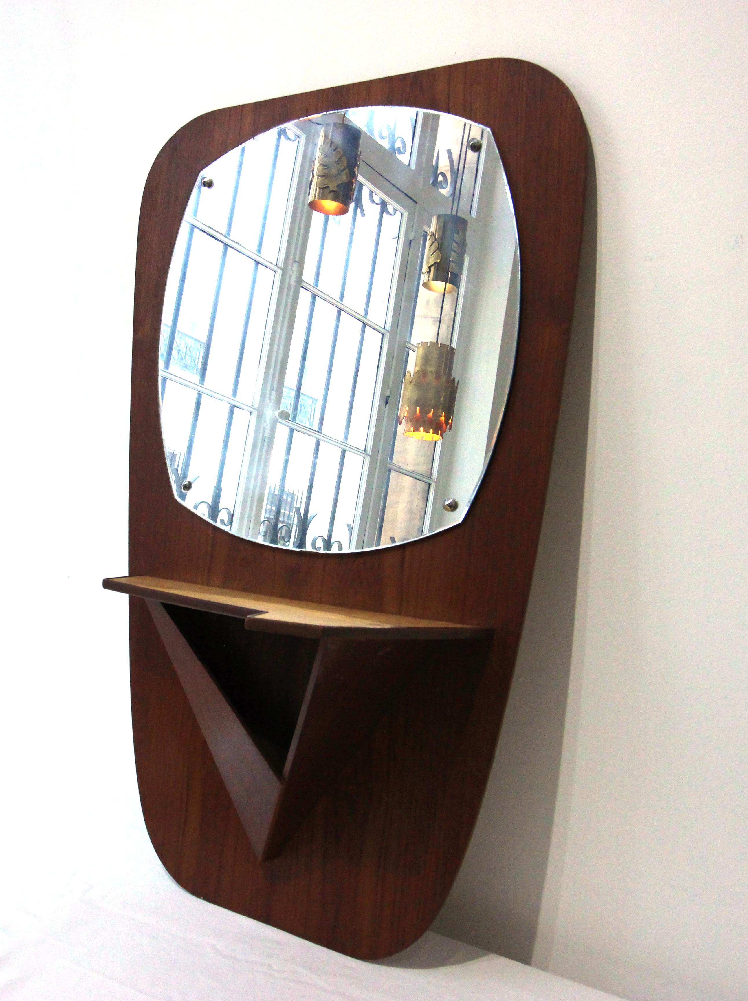 Mid-20th Century Teak Wall Mirror - 1960s For Sale