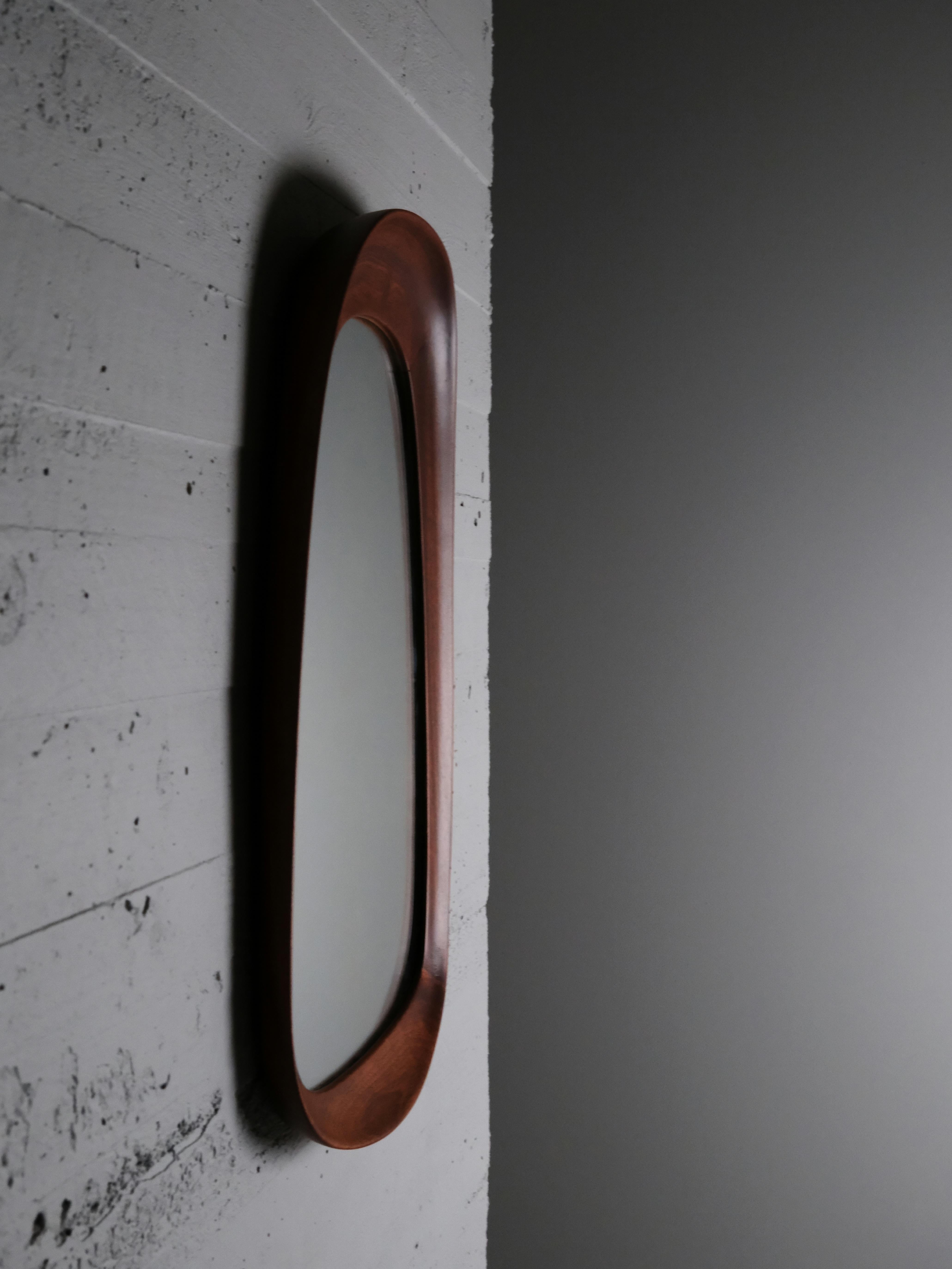 Scandinavian Modern Teak wall mirror by Åke Fribyter, Glas & Trä, Hovmantorp, Sweden, 1950s For Sale