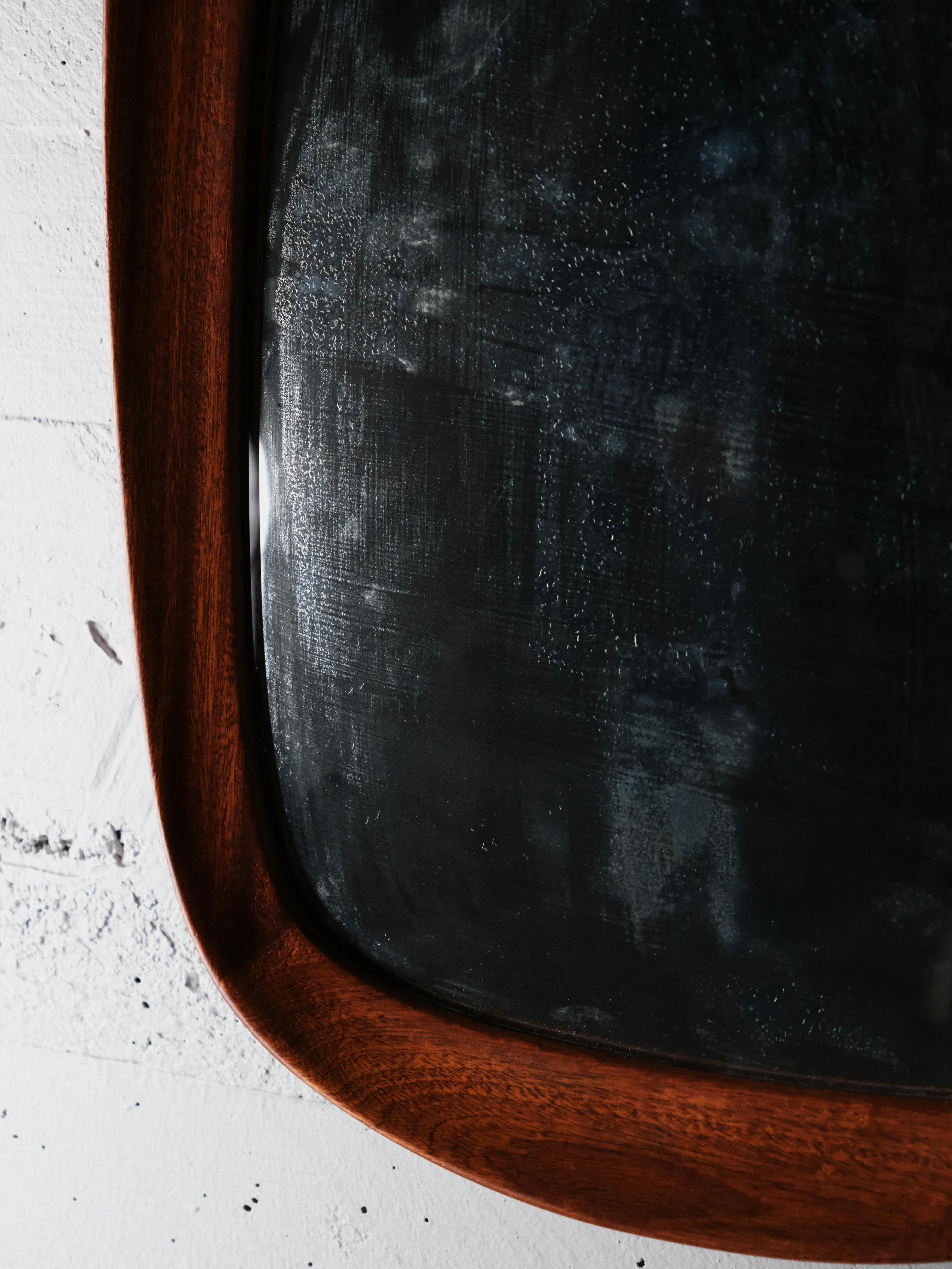 Mirror Teak wall mirror by Åke Fribyter, Glas & Trä, Hovmantorp, Sweden, 1950s For Sale