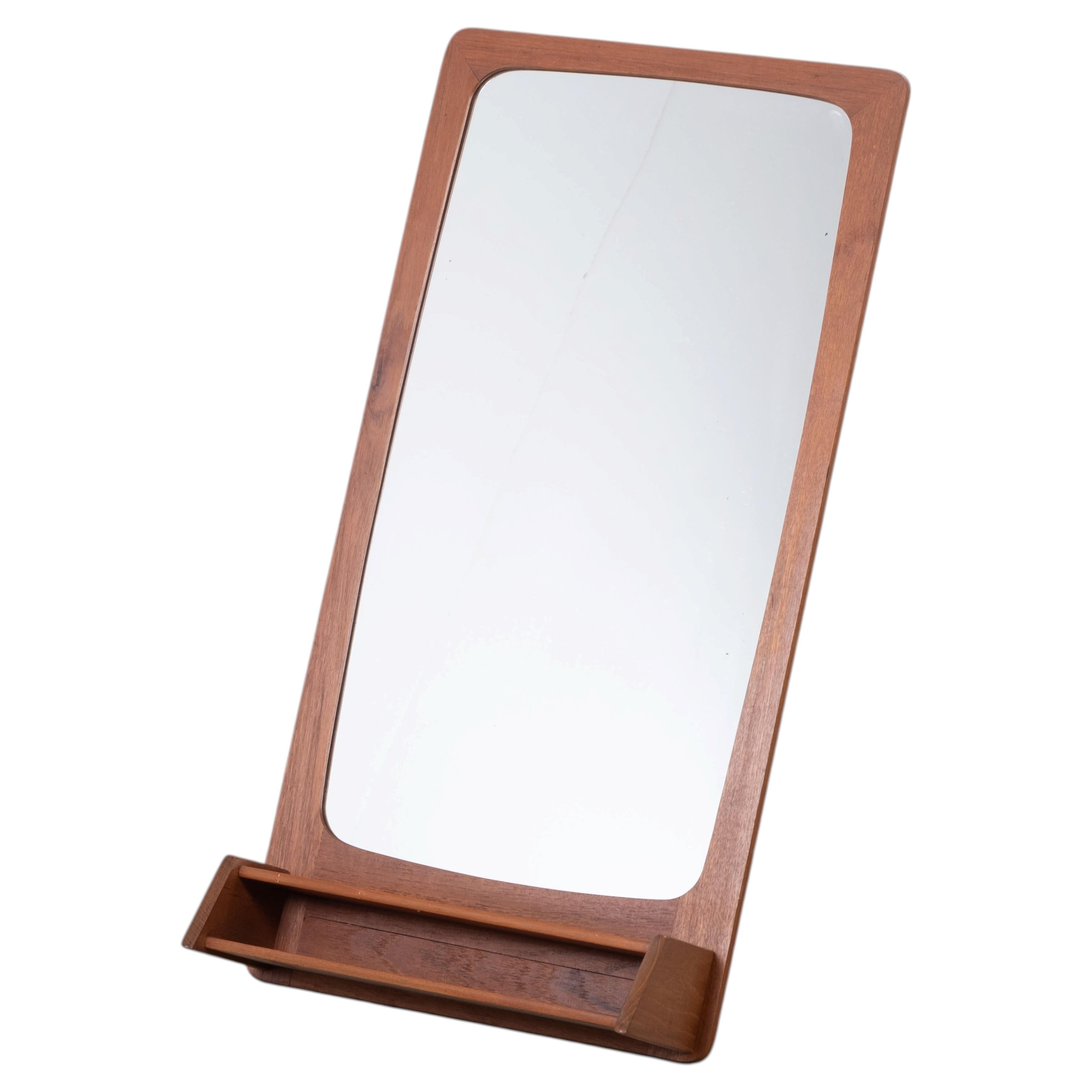 Teak Wall Mirror with Shelf, Denmark, 1960s For Sale