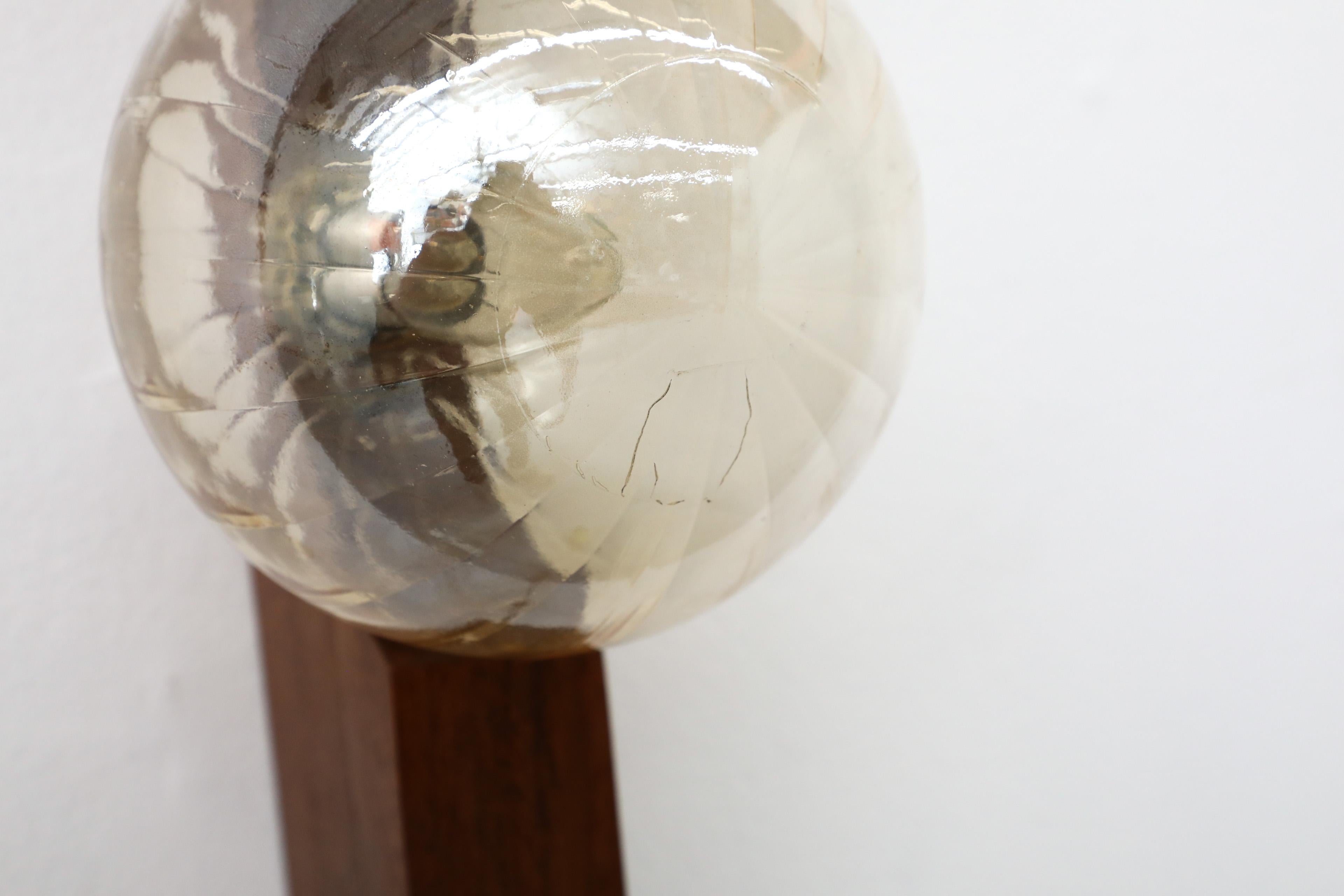 Teak Wall Mount Light Sconce with Amber Glass Globe Shade by Temde 4