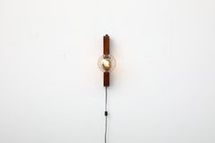 Teak Wall Mount Light Sconce with Amber Glass Globe Shade by Temde