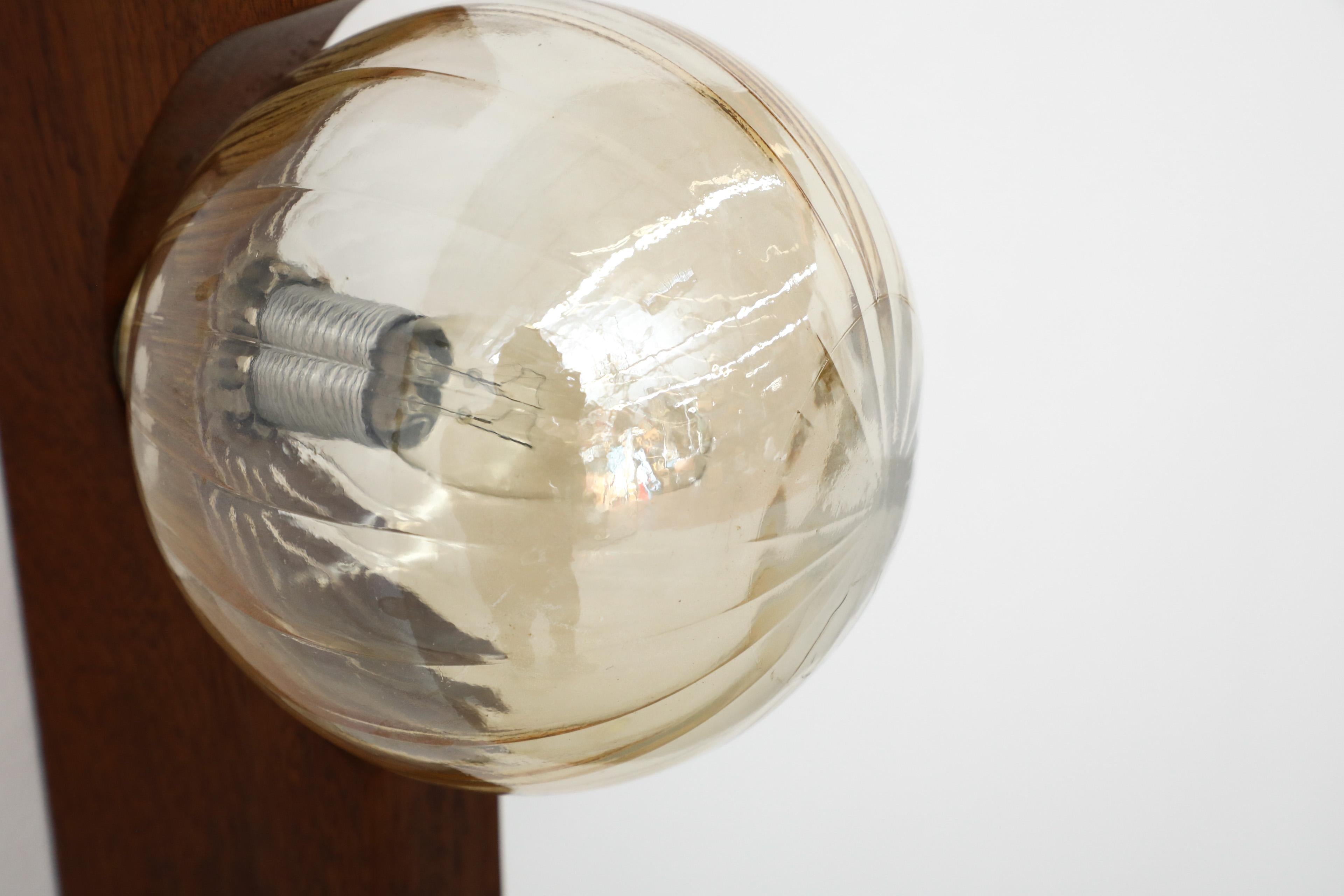 Teak Wall Mount Light Sconce with Amber Glass Globe Shade by Temde 3
