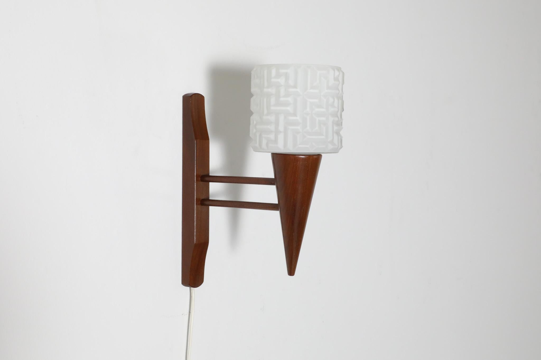 Mid-20th Century Teak Wall Mount Sconce with Pressed Glass Shade For Sale