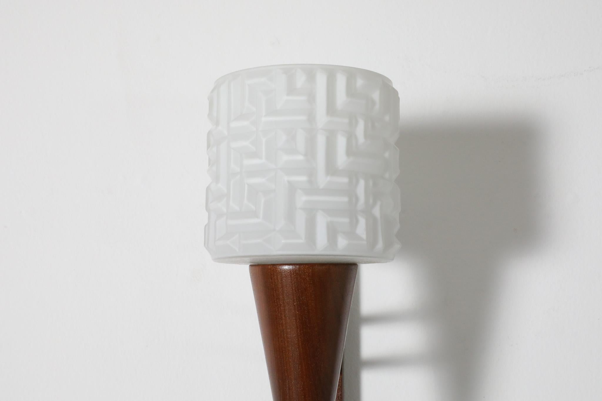 Milk Glass Teak Wall Mount Sconce with Pressed Glass Shade For Sale