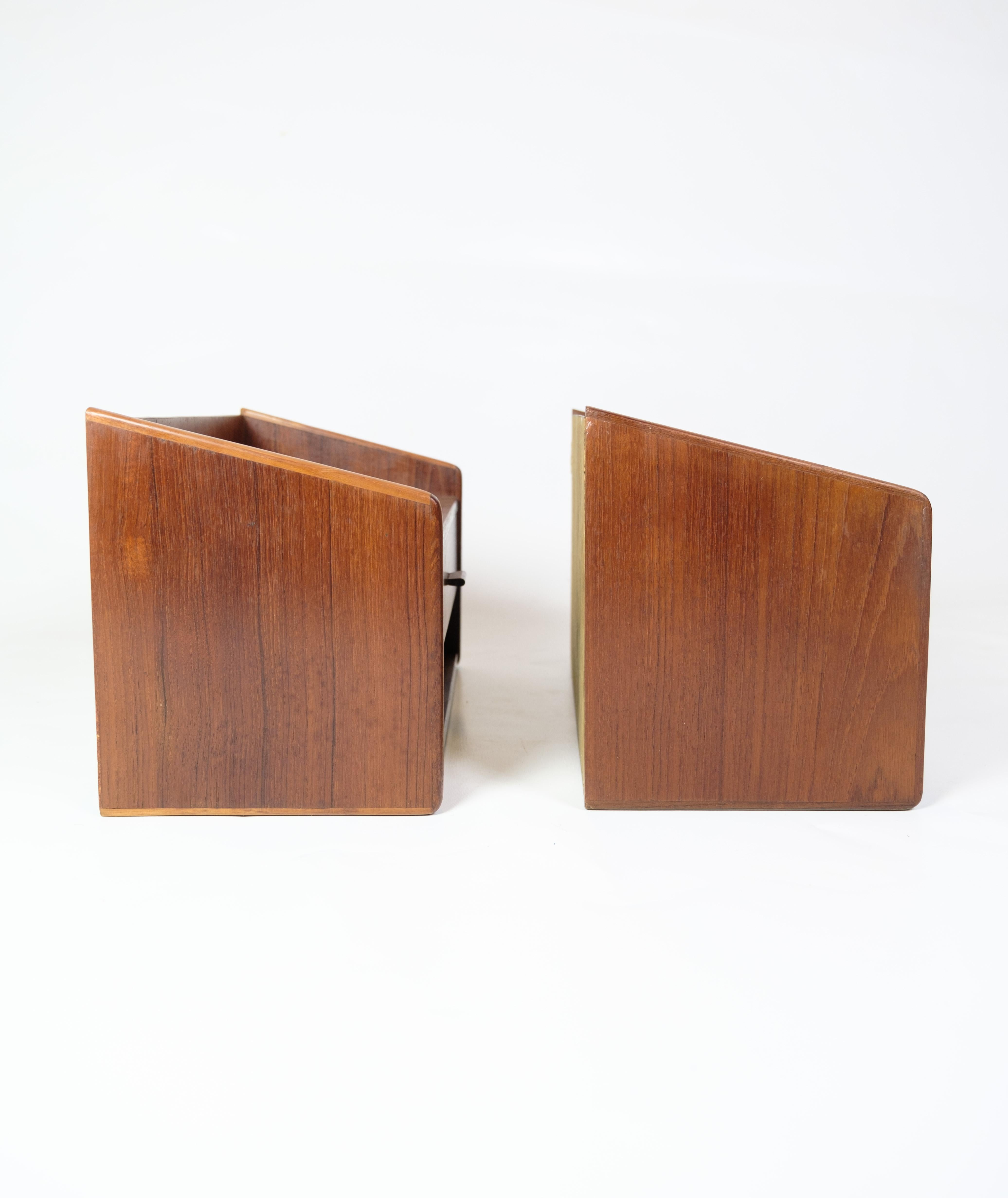 Mid-Century Modern Teak Wall-Mounted Nightstands with Drawers from 1960s. For Sale