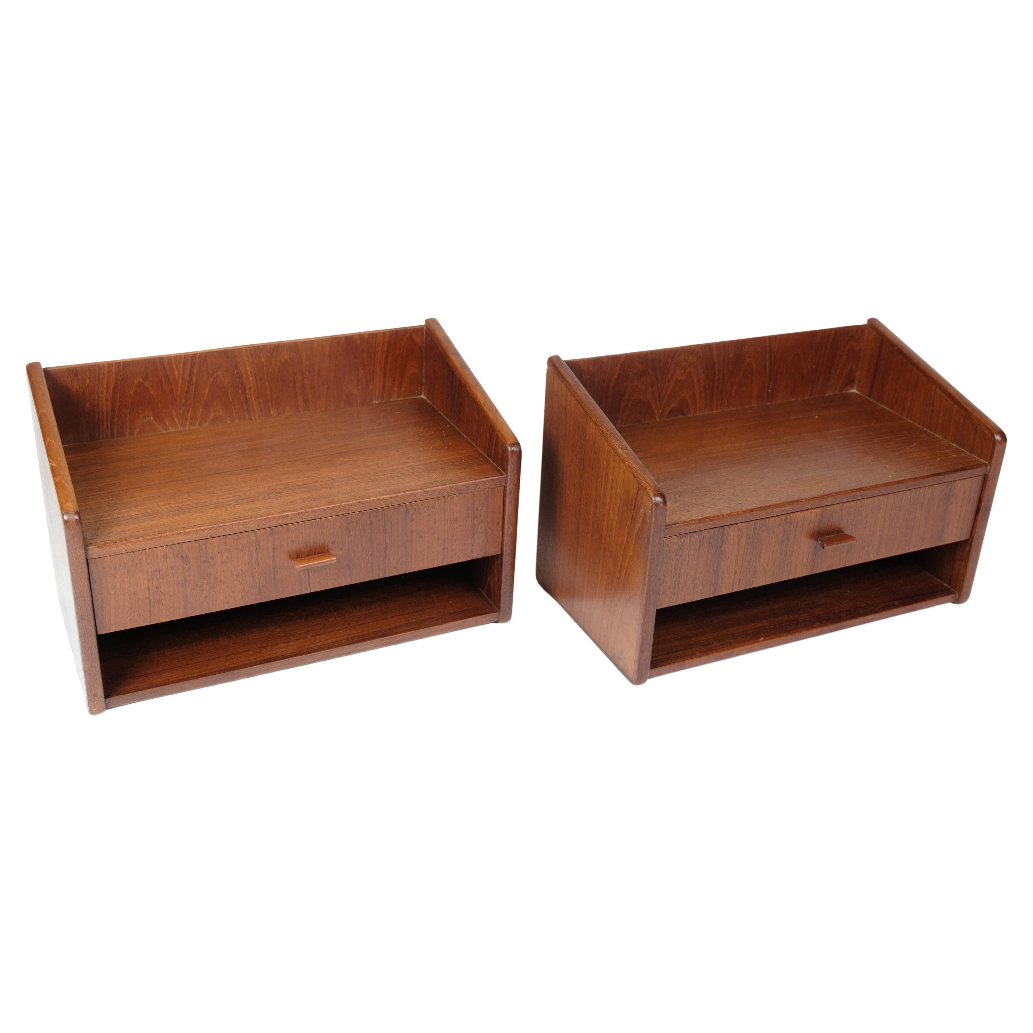 Teak Wall-Mounted Nightstands with Drawers from 1960s. For Sale