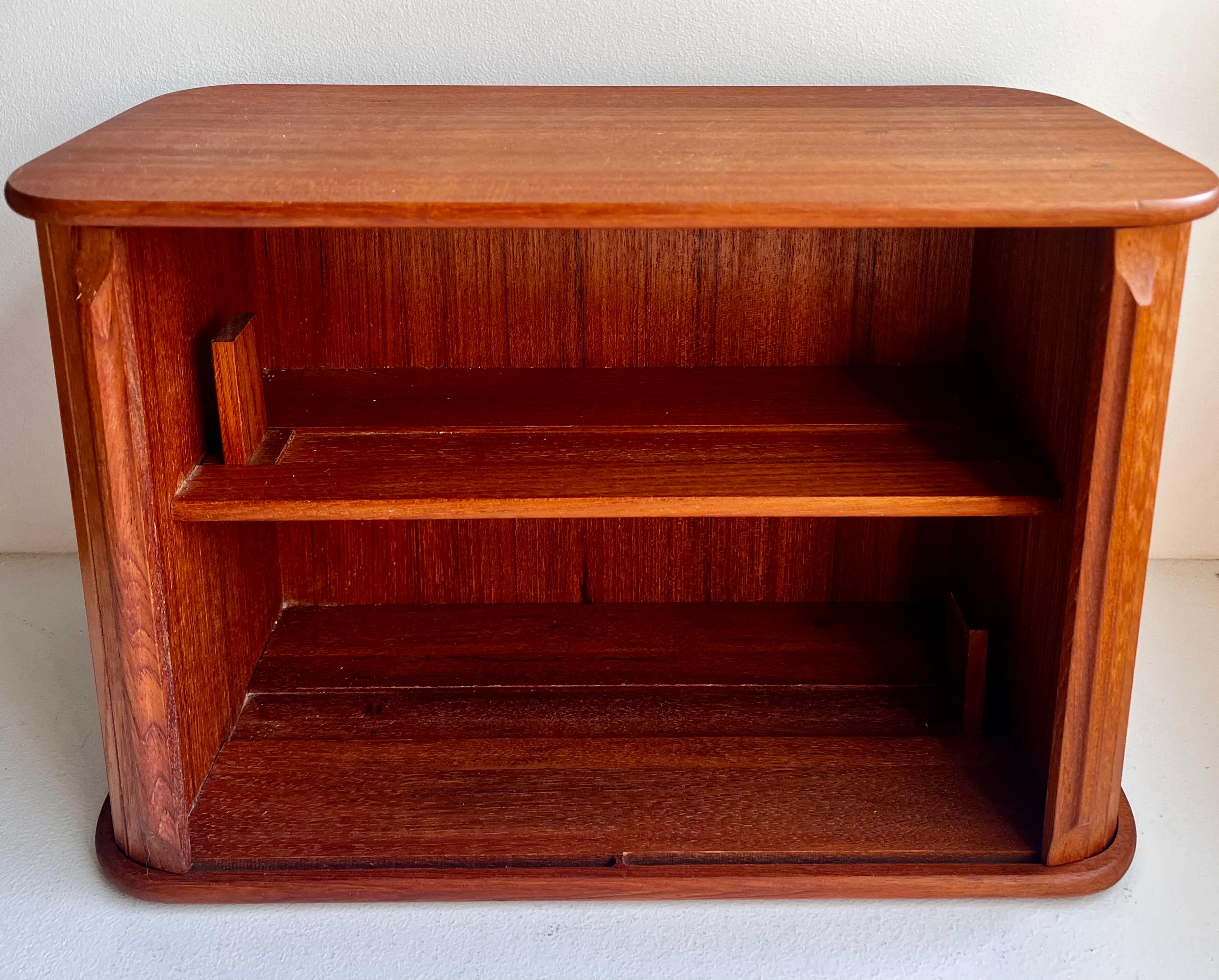 Teak Wall Mounted Storage Cabinet with Tambour Doors For Sale 4