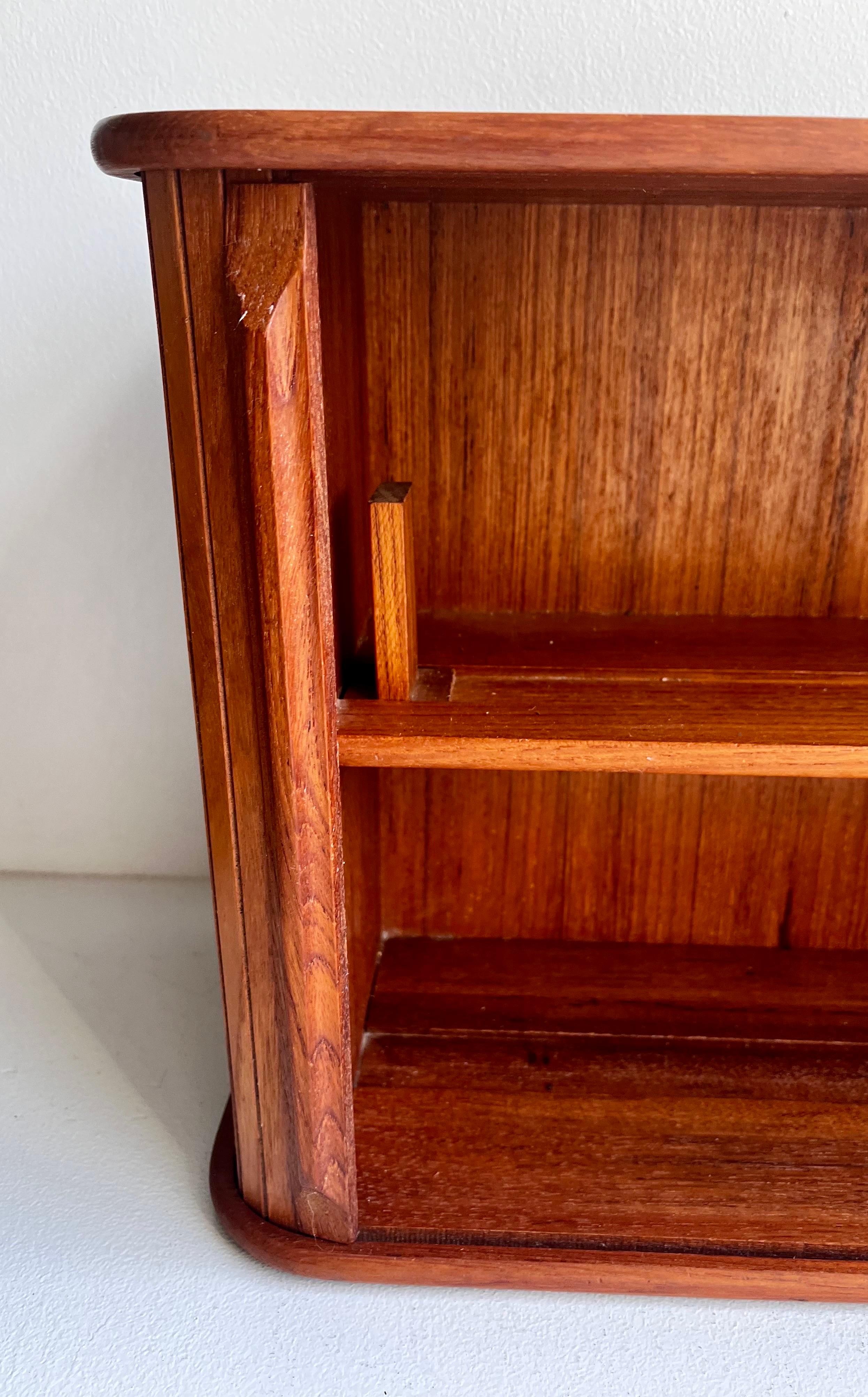 Teak Wall Mounted Storage Cabinet with Tambour Doors For Sale 5