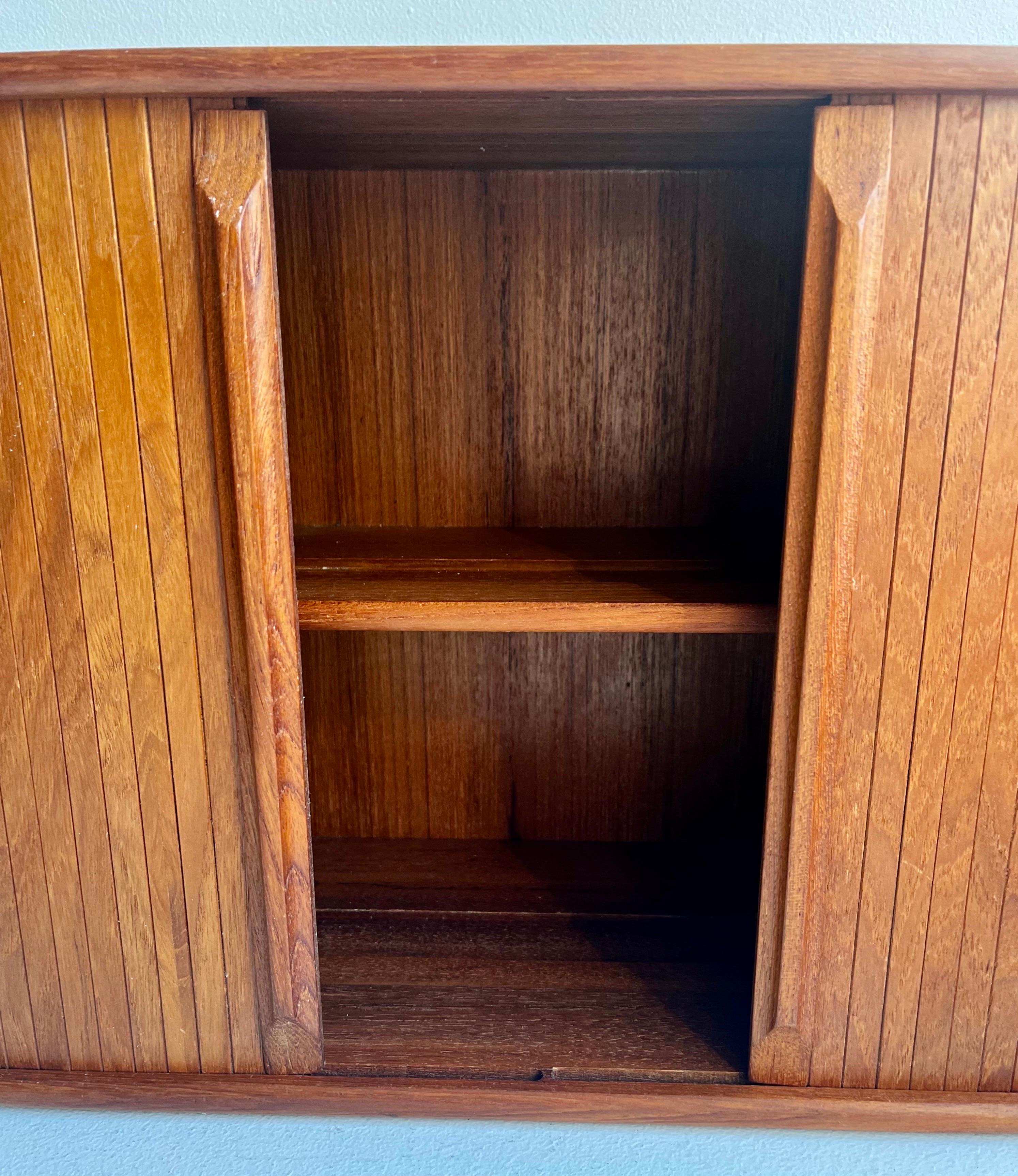 Teak Wall Mounted Storage Cabinet with Tambour Doors For Sale 6