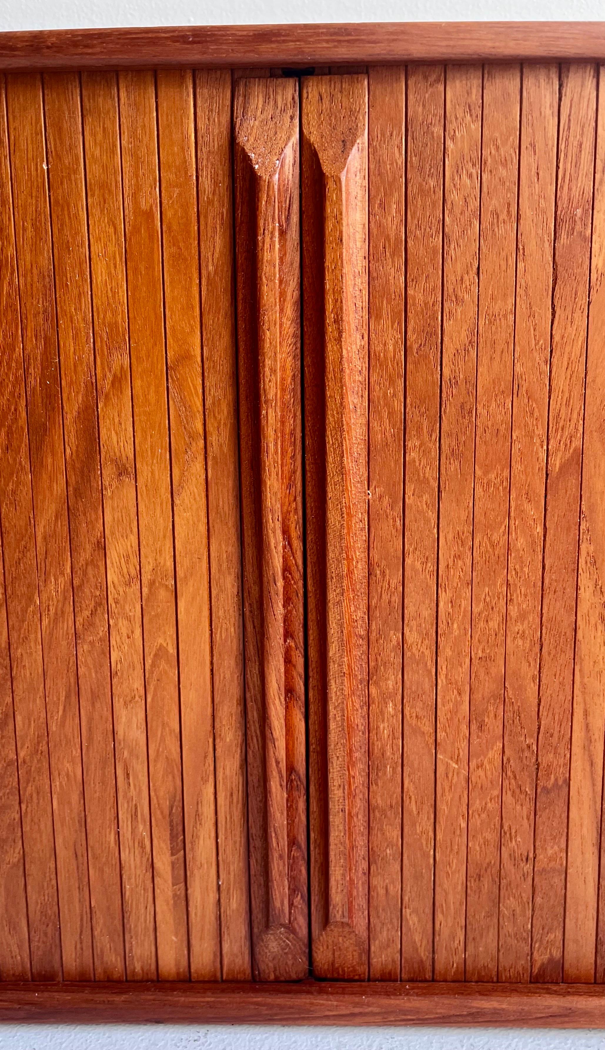 Teak Wall Mounted Storage Cabinet with Tambour Doors For Sale 7