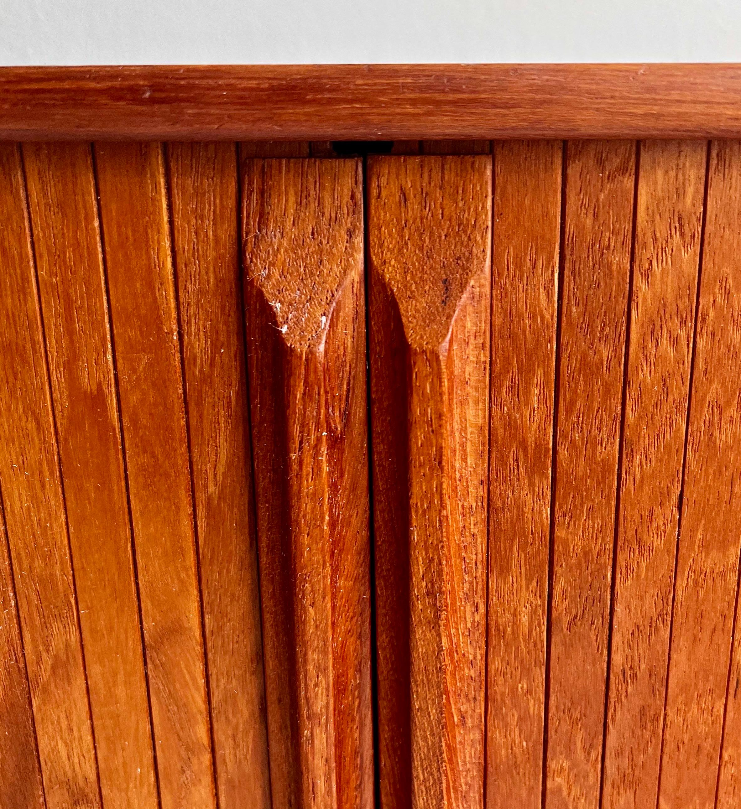 Teak Wall Mounted Storage Cabinet with Tambour Doors For Sale 8
