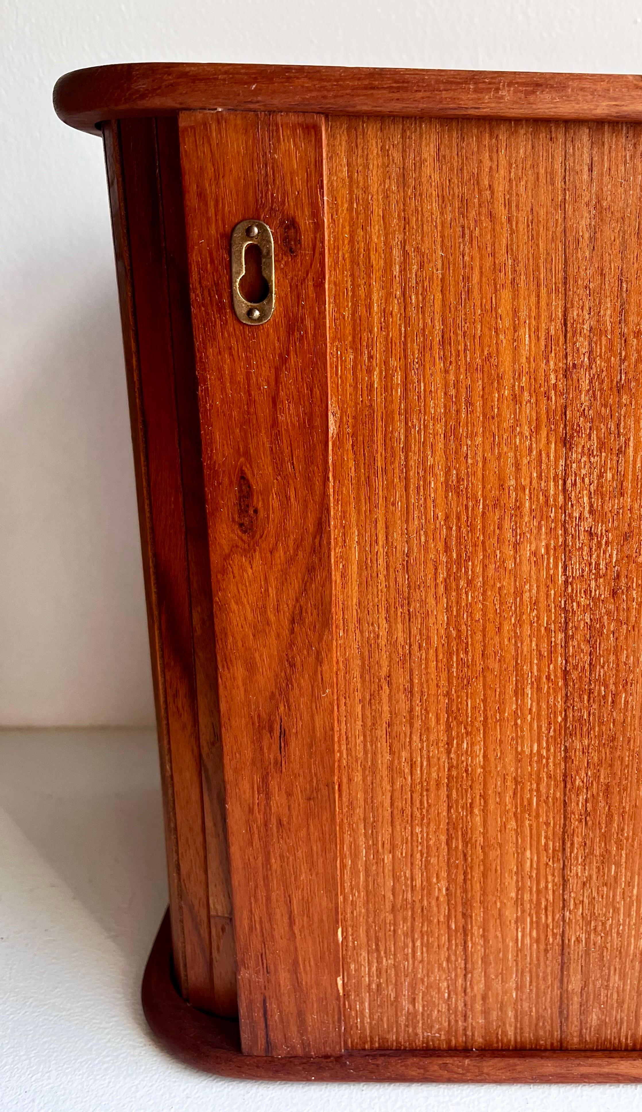 Teak Wall Mounted Storage Cabinet with Tambour Doors For Sale 10