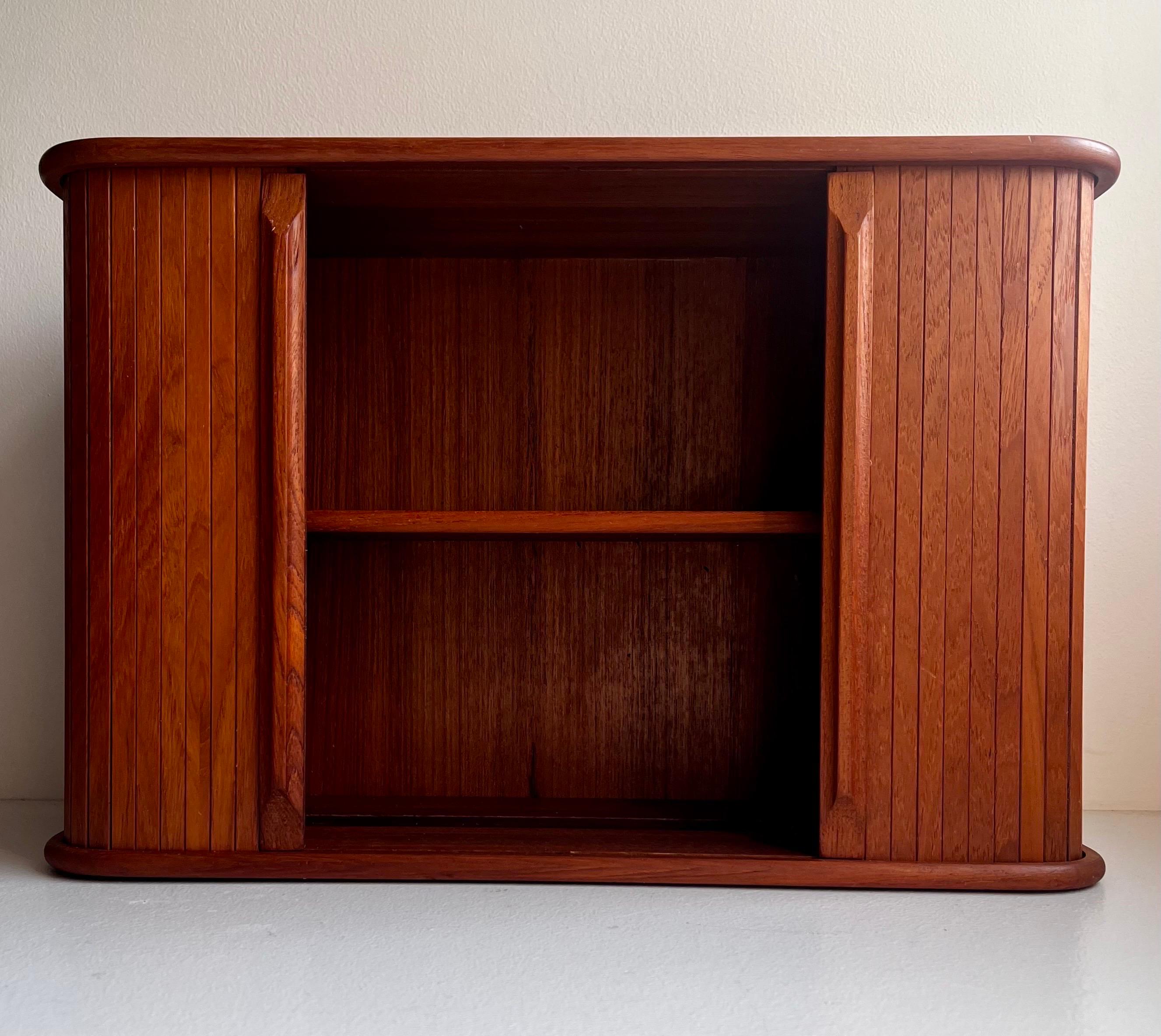 Thai Teak Wall Mounted Storage Cabinet with Tambour Doors For Sale