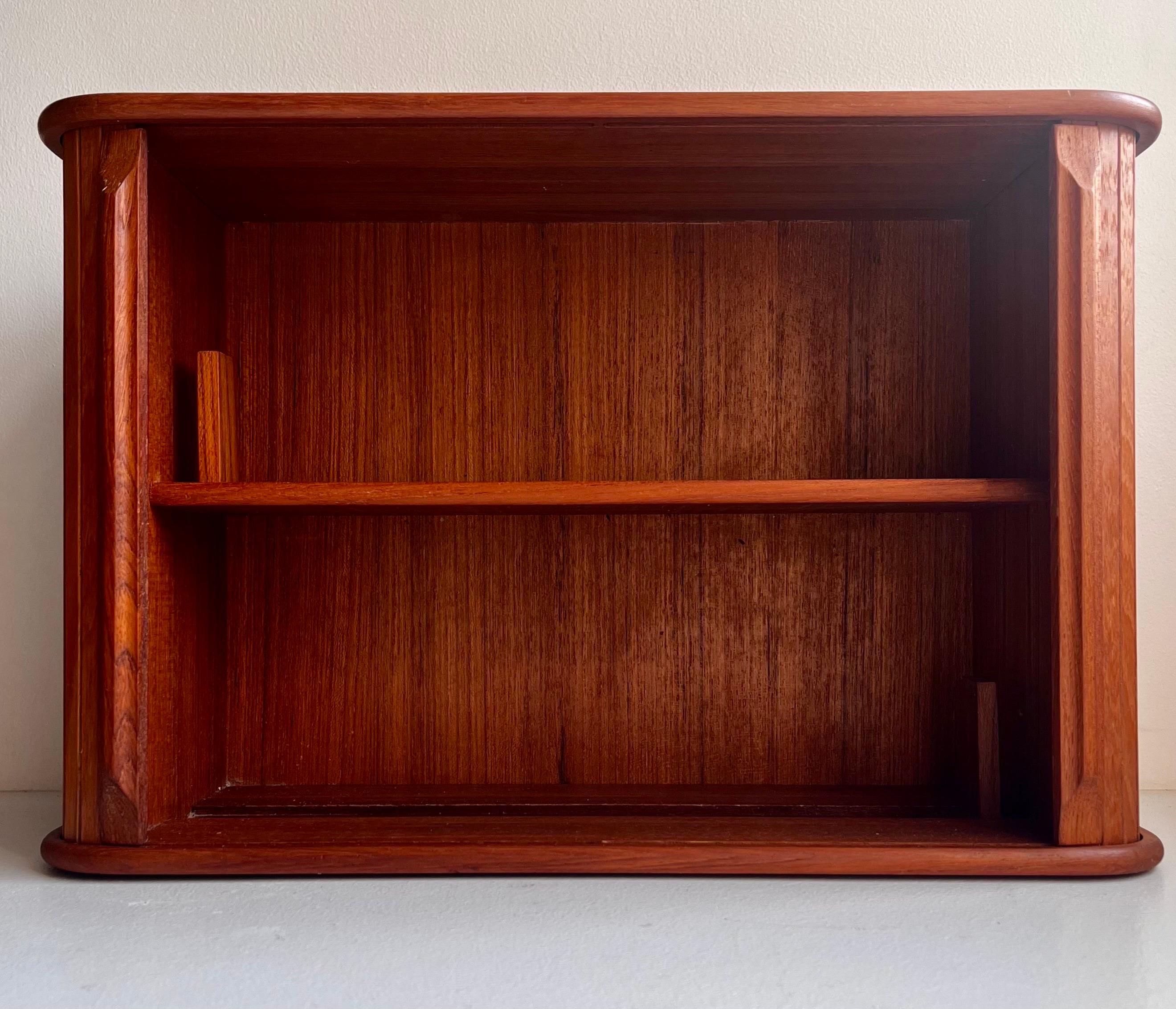 Teak Wall Mounted Storage Cabinet with Tambour Doors In Good Condition For Sale In Philadelphia, PA