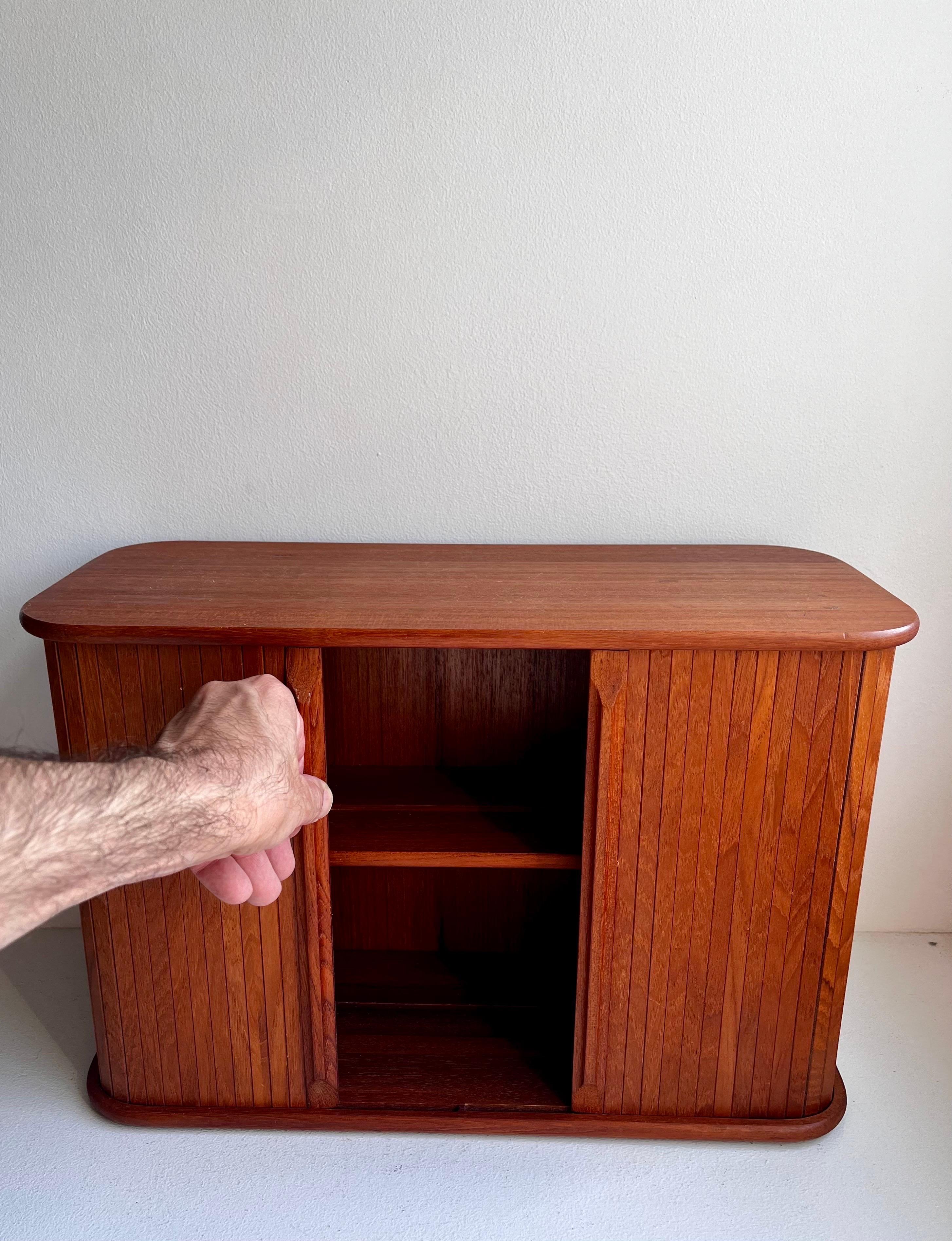 20th Century Teak Wall Mounted Storage Cabinet with Tambour Doors For Sale