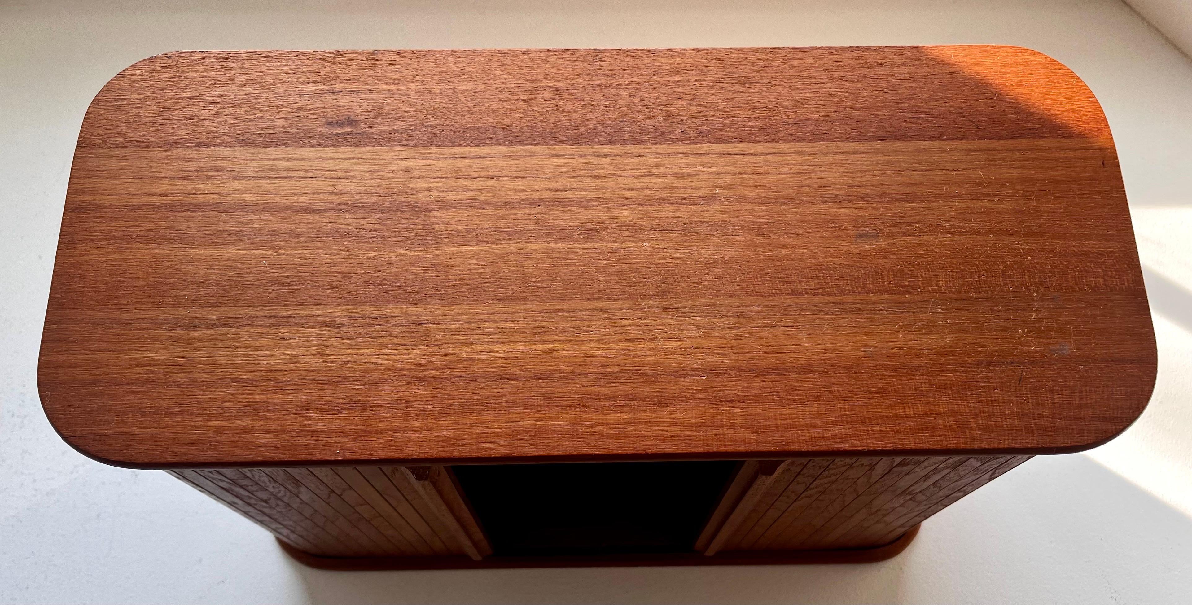 Teak Wall Mounted Storage Cabinet with Tambour Doors For Sale 1