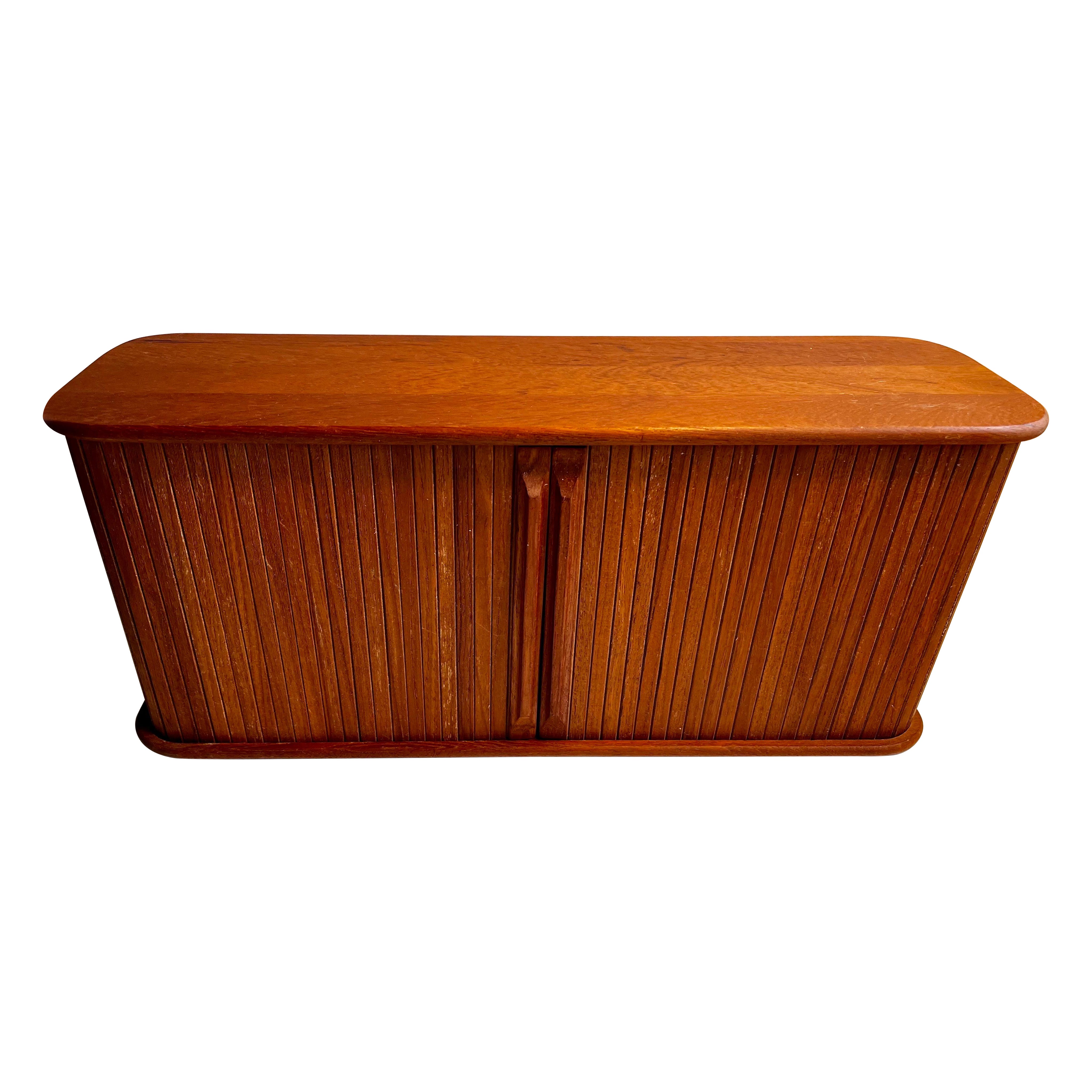 Teak Wall Mounted Storage Cabinet with Tambour Doors