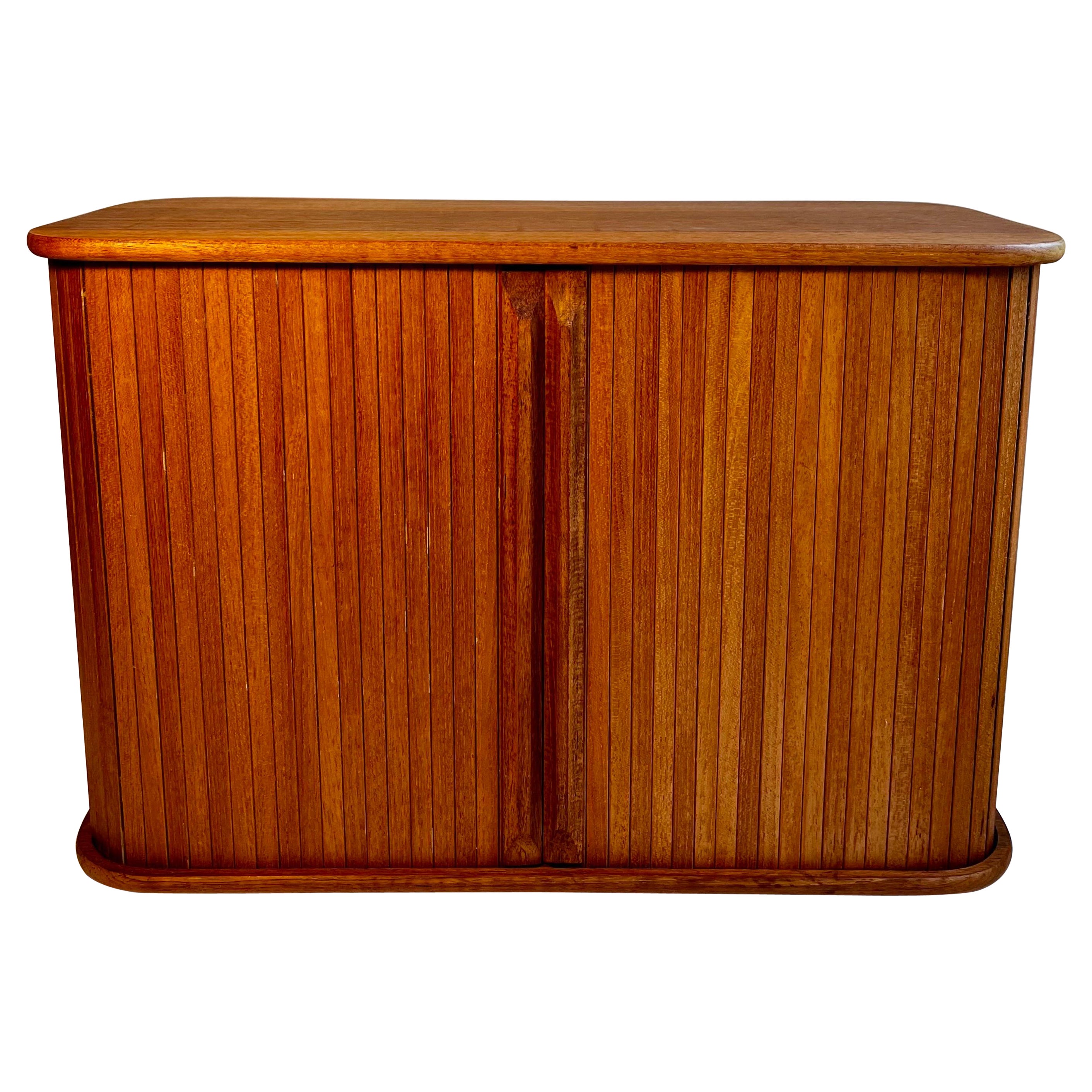 Teak Wall Mounted Storage Cabinet with Tambour Doors