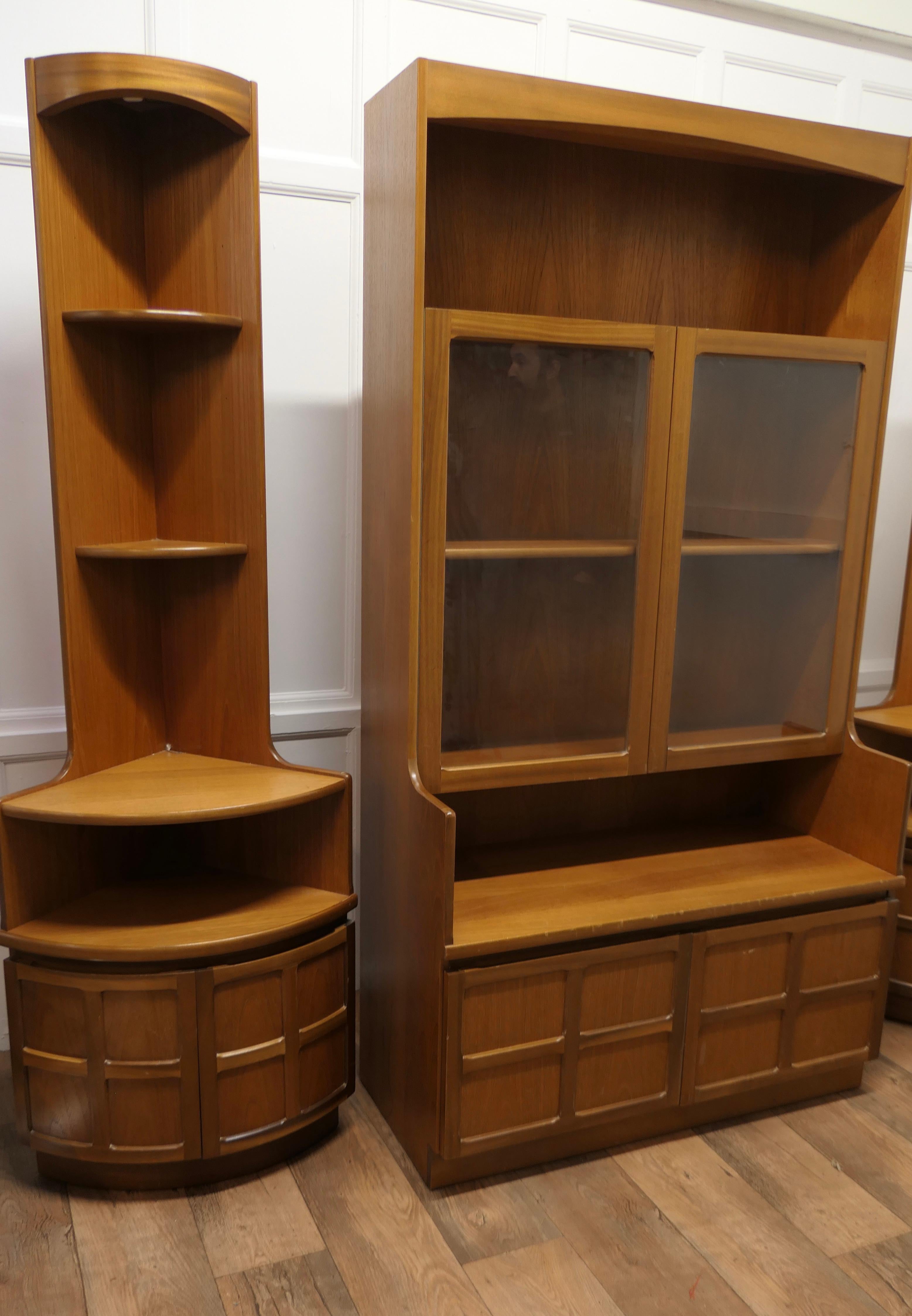 Late 20th Century Teak Wall Unit by Nathan Furniture, 2 Corner & 1 Main Unit For Sale
