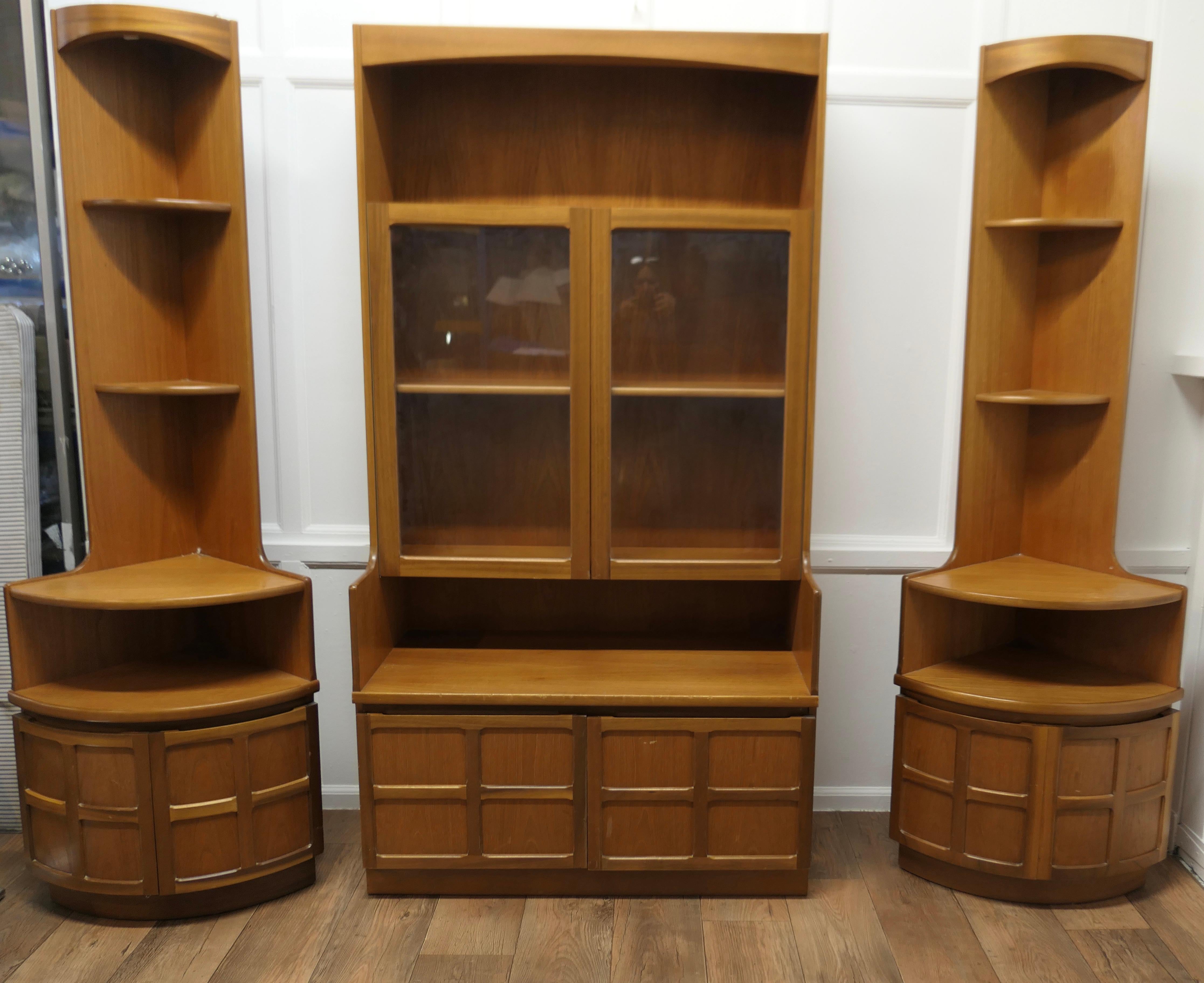 Teak Wall Unit by Nathan Furniture, 2 Corner & 1 Main Unit For Sale 2