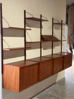 Teak Wall Unit Wooden Large Shelving System Denmark MCM 1960s