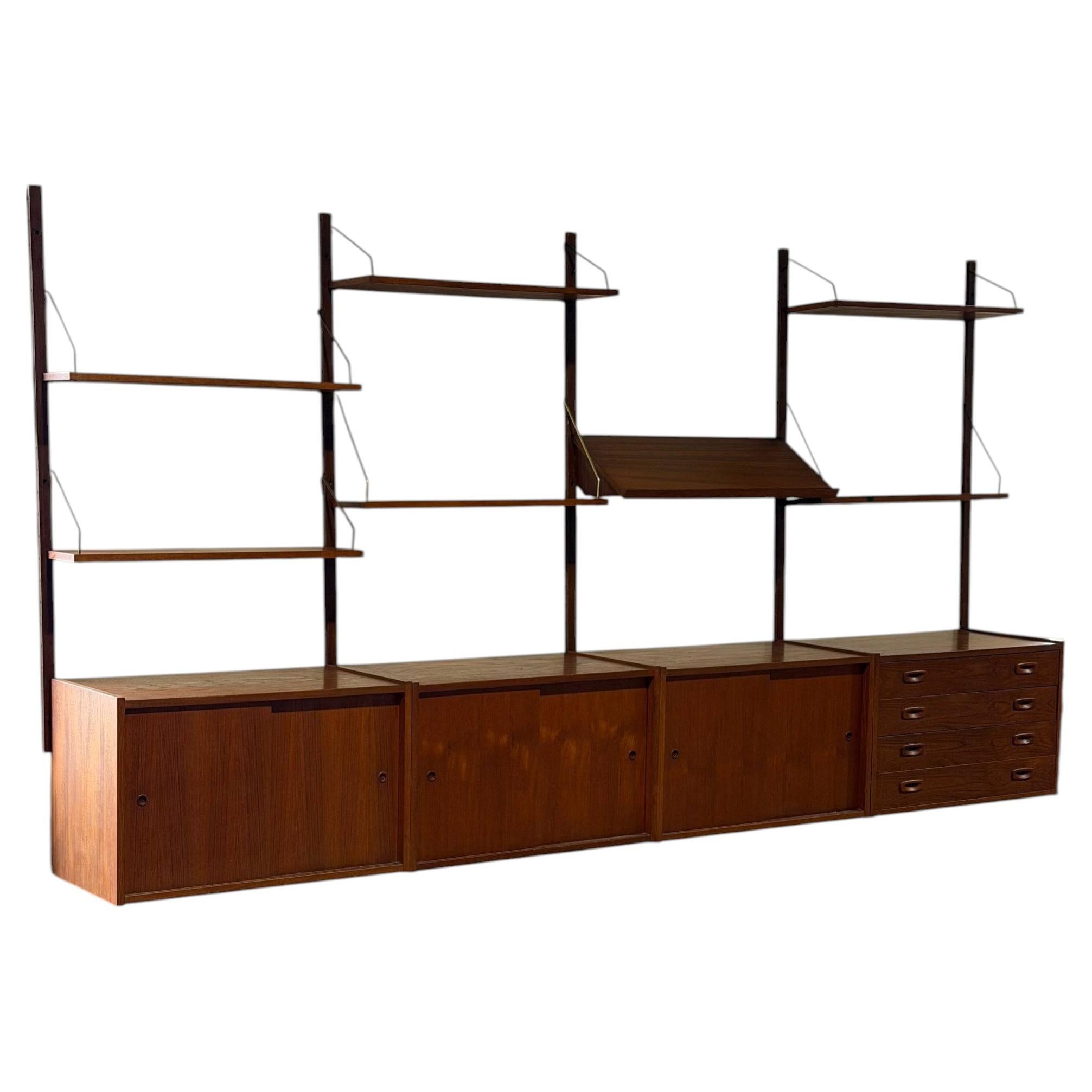 Teak Wall Unit Wooden Large Shelving System Denmark MCM 1960s
