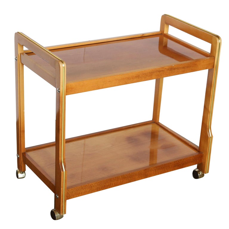 Teak with Inlaid Brass Accents 2Tier Bar Cart Beverage Cart, Tea Cart