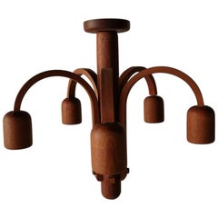 Teak Wood 5 Armed Ceiling Lamp by Domus, 1970s, Italy