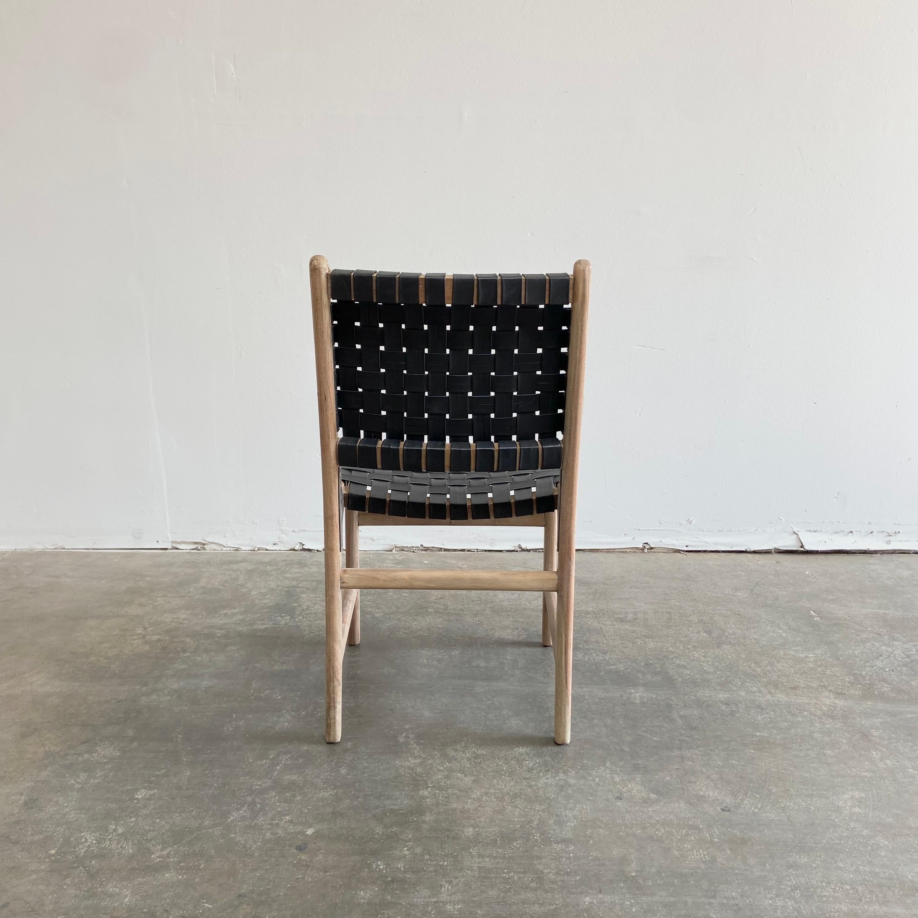 black leather woven dining chair
