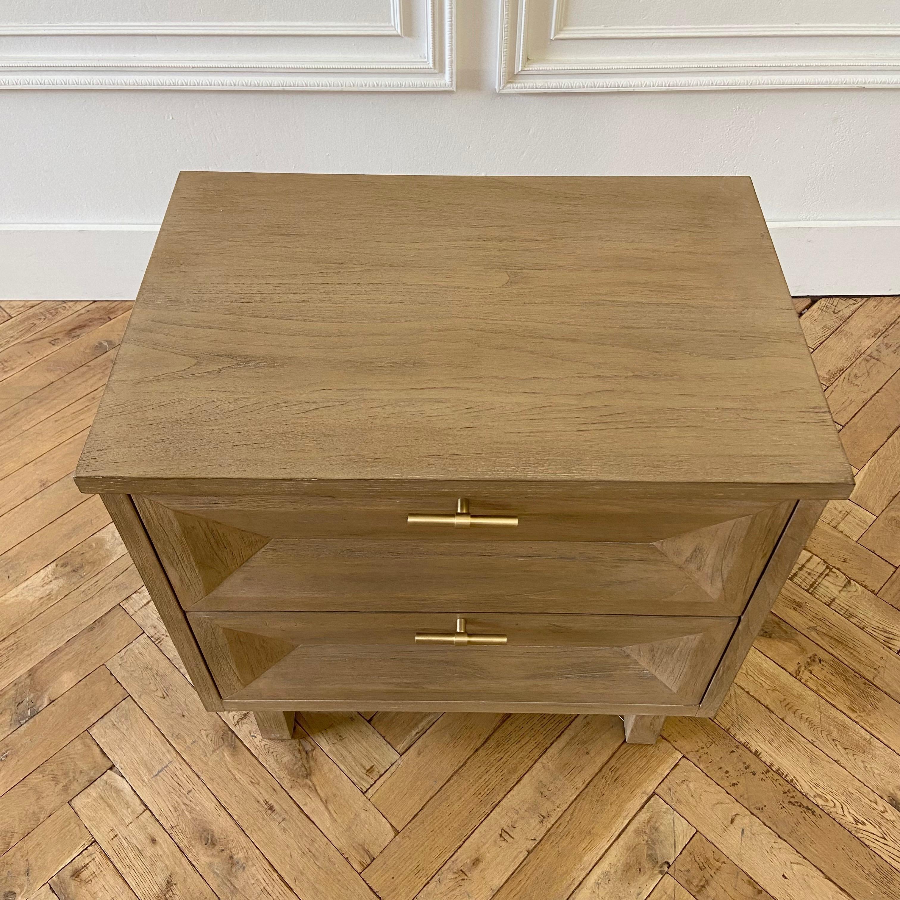 Contemporary Teak Wood and Brass Night Stand with Soft Close Drawers For Sale