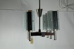 Sechsarmiger Kronleuchter aus Teakholz und Glas, 1970er Jahre