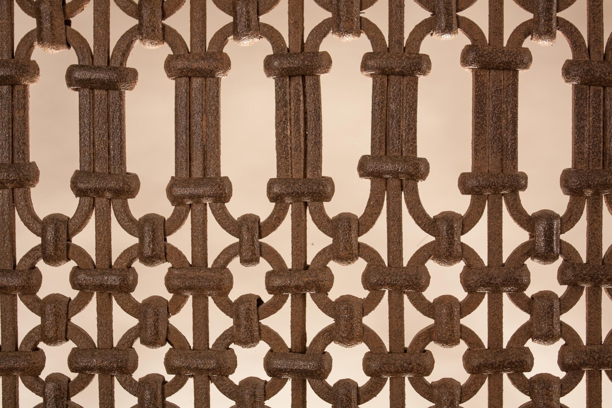 Teak Wood and Iron Four Panel Screen 4