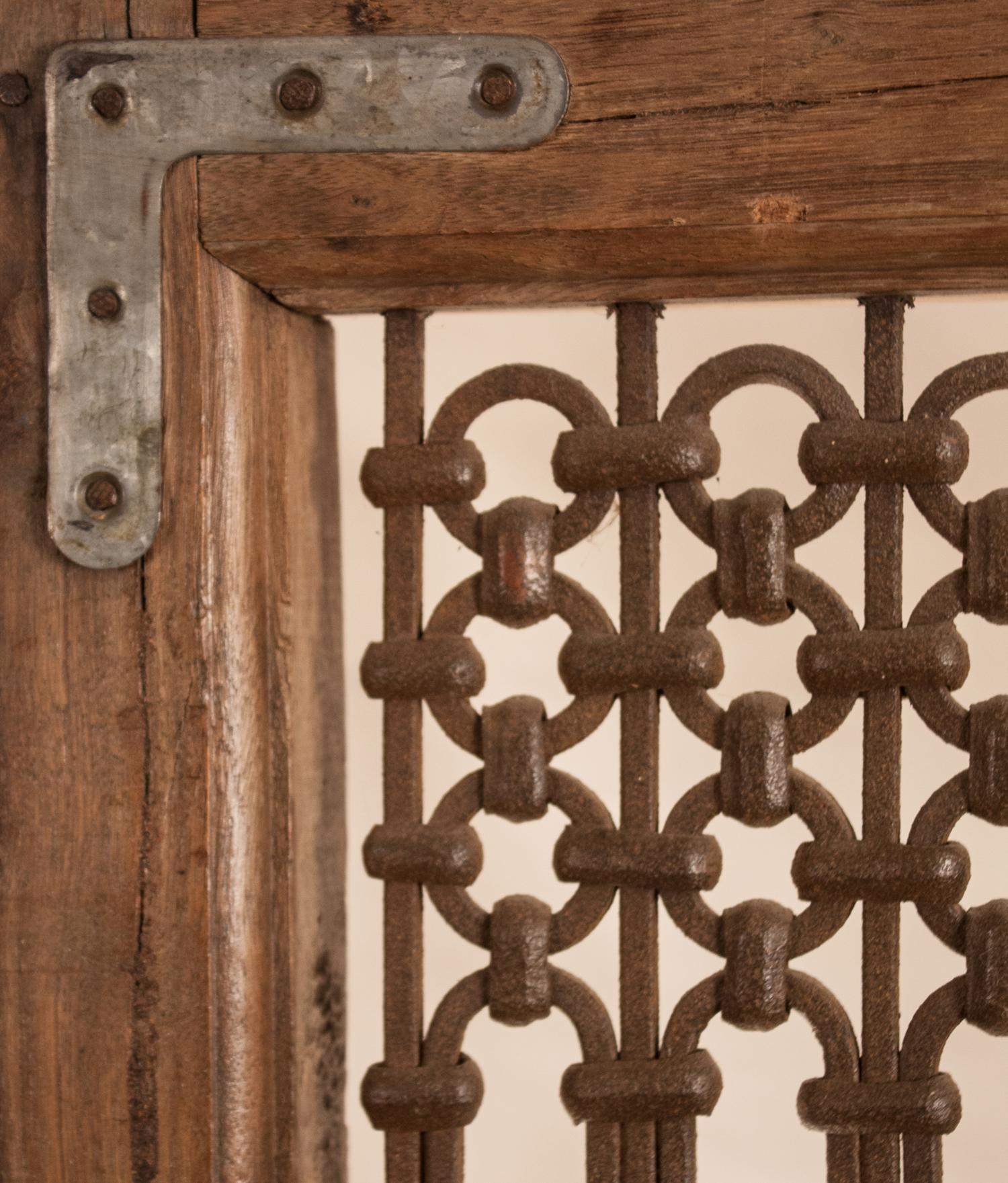 Teak Wood and Iron Four Panel Screen 5