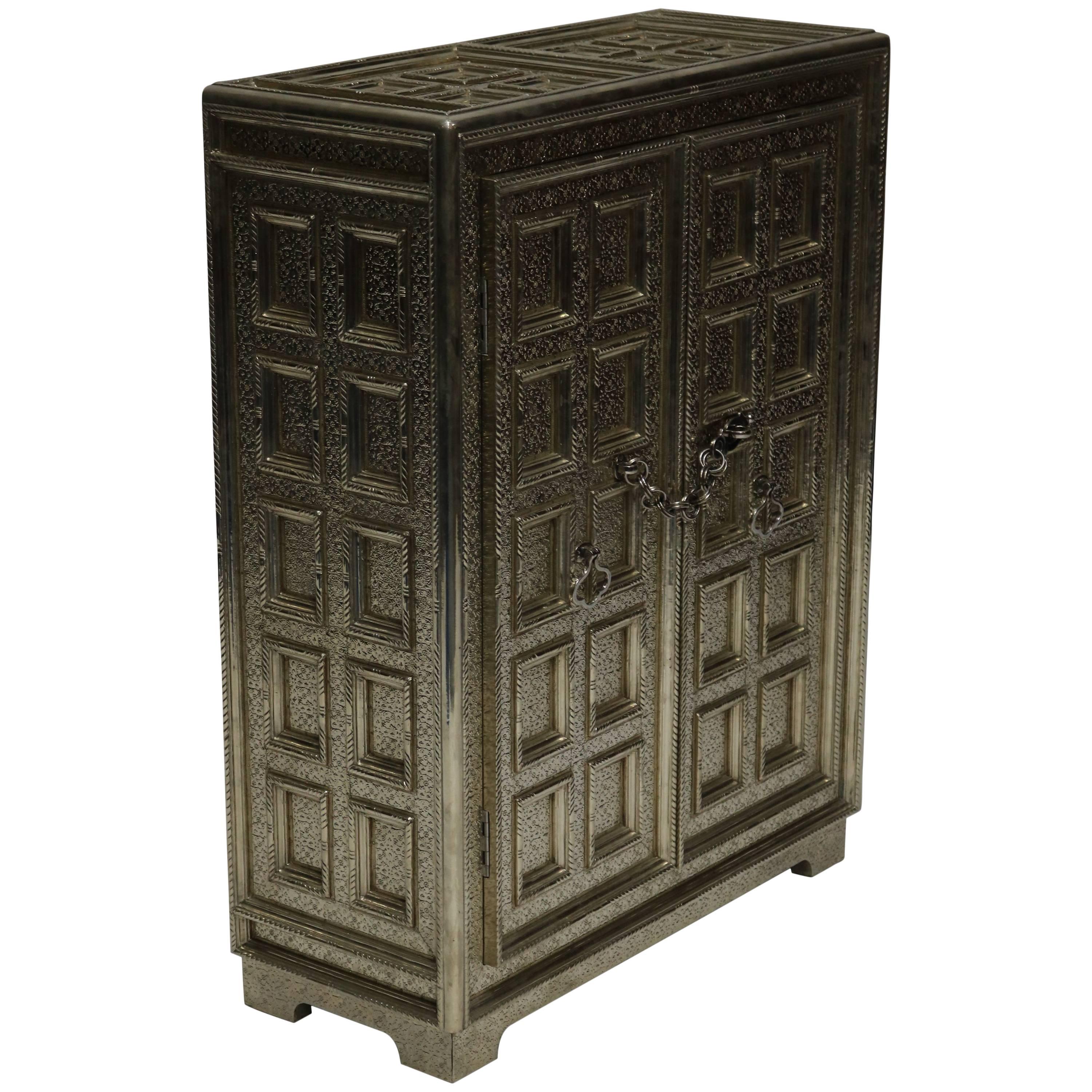 Teak Wood and White Bronze Cupboard For Sale