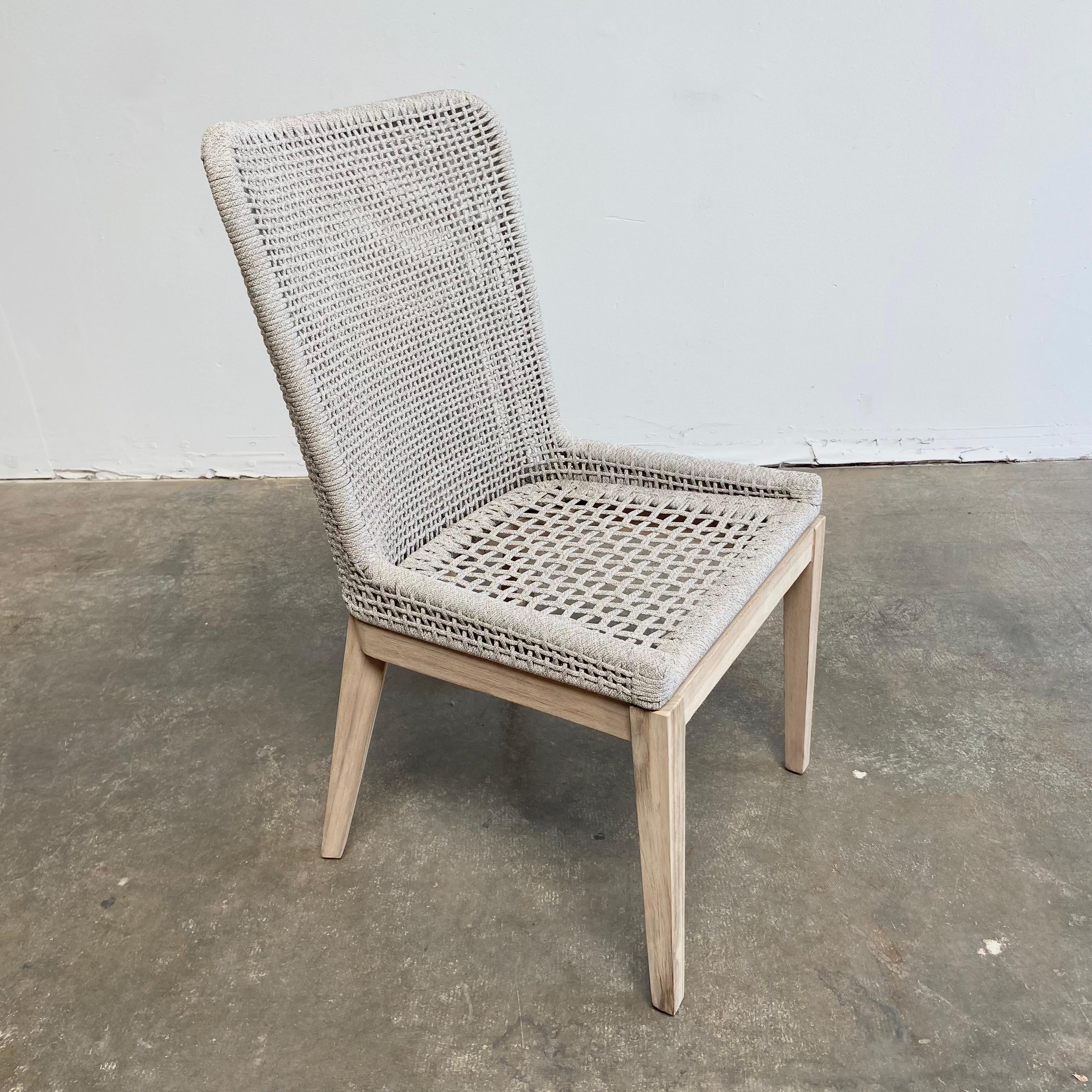 Teak Wood and Woven Rope Outdoor Dining Chairs For Sale at 1stDibs