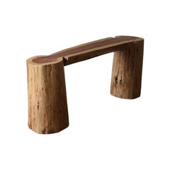 Teak Wood Bank, modern organisch, zylindrische Beine