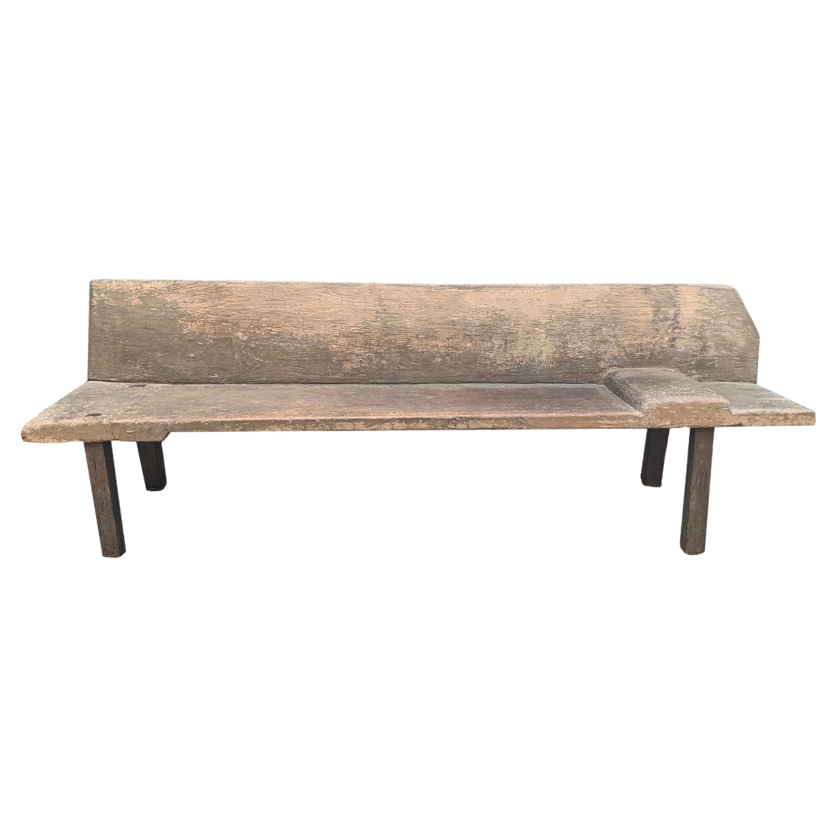 Teak Wood Bench with Carved Pillow from Madura Island, East Java, Indonesia For Sale