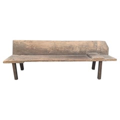 Vintage Teak Wood Bench with Carved Pillow from Madura Island, East Java, Indonesia