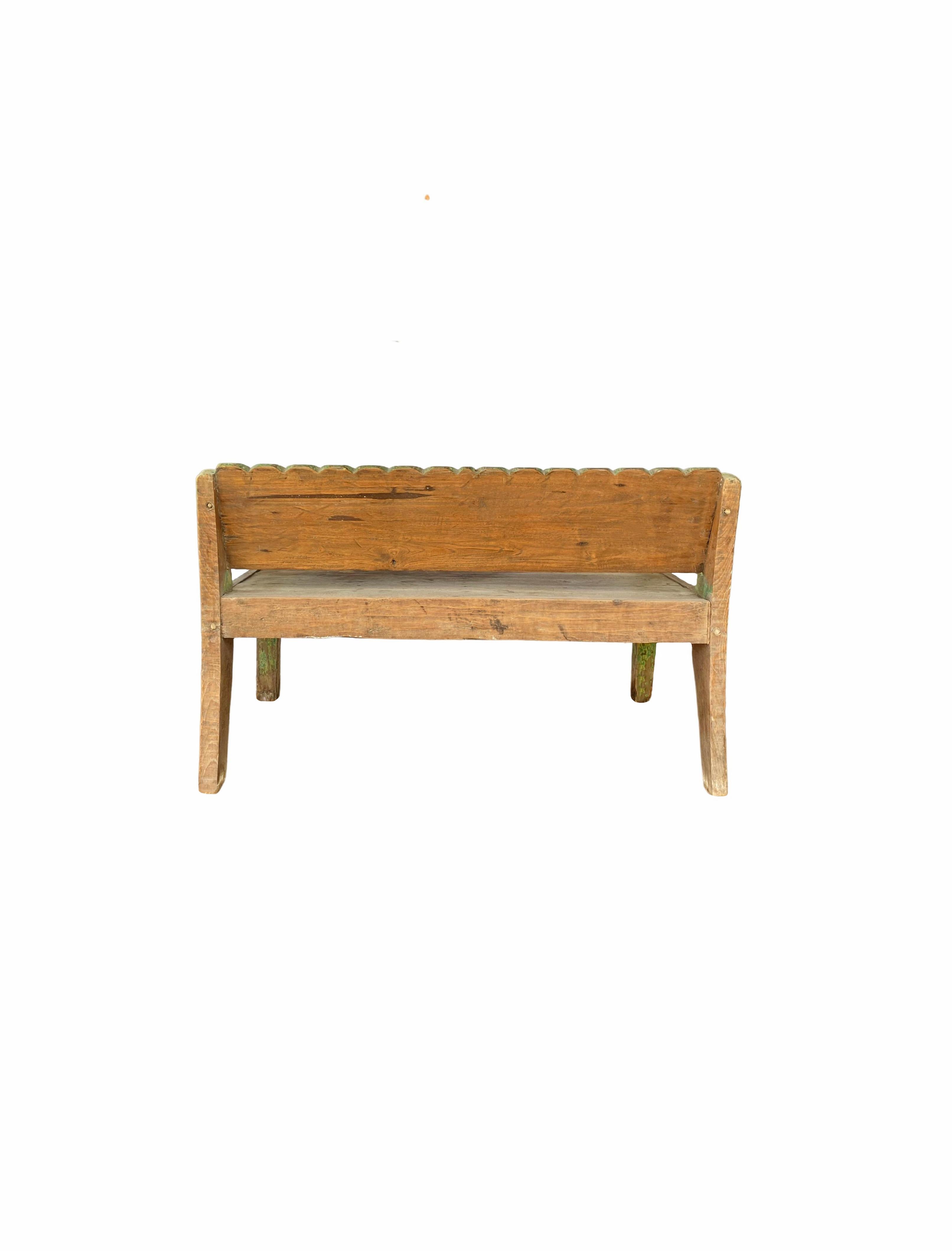 Teak Wood Bench with Green Polychrome from Madura Island, East Java, Indonesia In Good Condition In Jimbaran, Bali