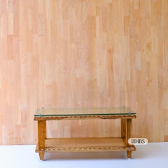 Teak Wood Bone Inlay & Rattan Shelf Coffee Table, Glass Top by House of Jaipur