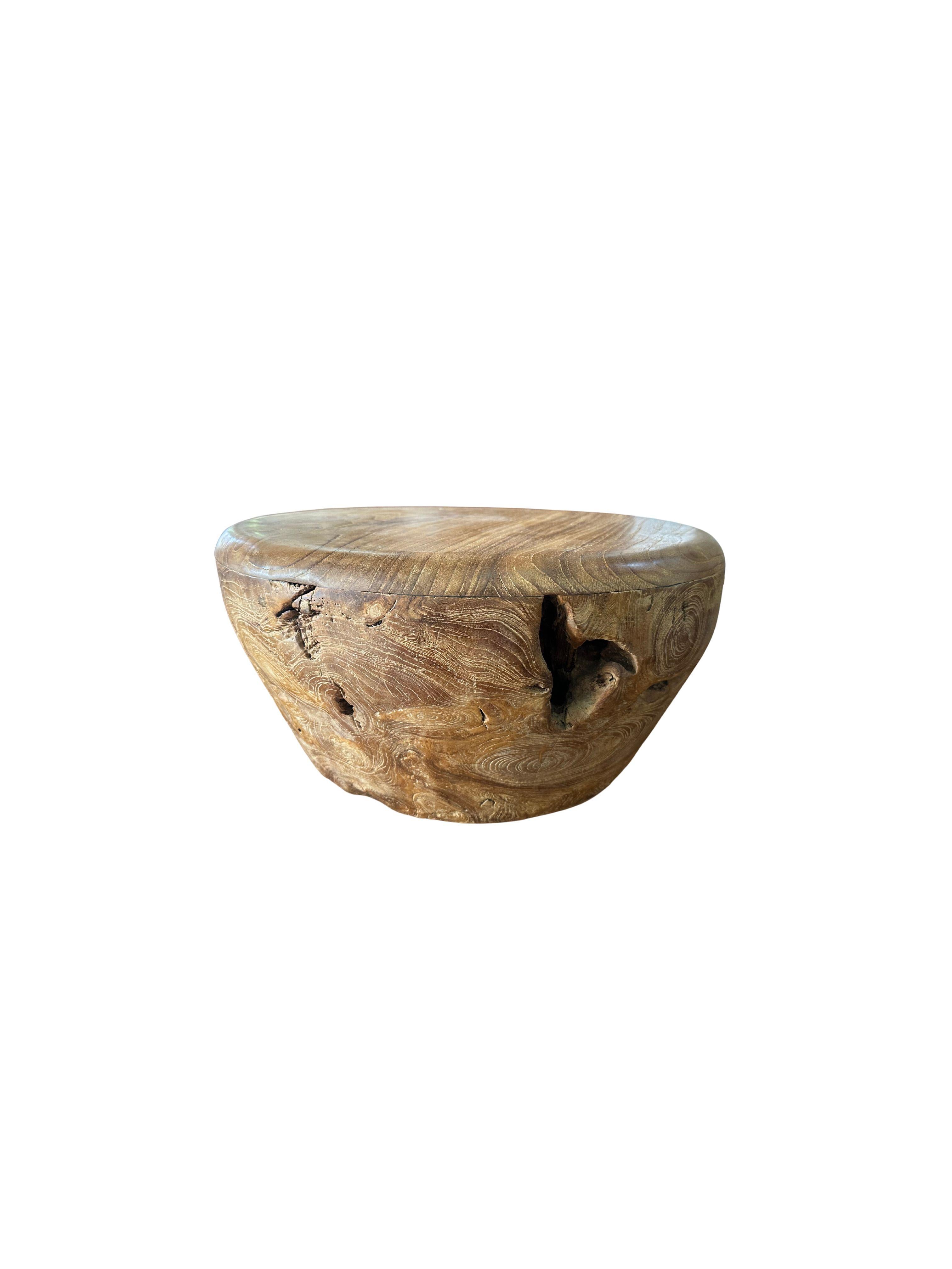 Hand-Crafted Teak Wood Burl Table, Modern Organic