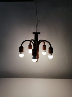 Teak Wood 5 Armed Ceiling Lamp by Domus, 1970s, Italy