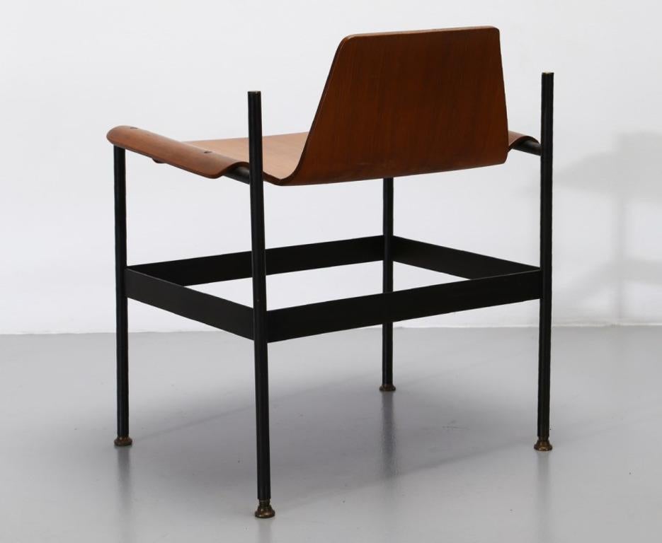 Metal Teak Wood Chair by Eugenia Alberti Reggio & Rinaldo Scaioli, Mid-Century Modern For Sale