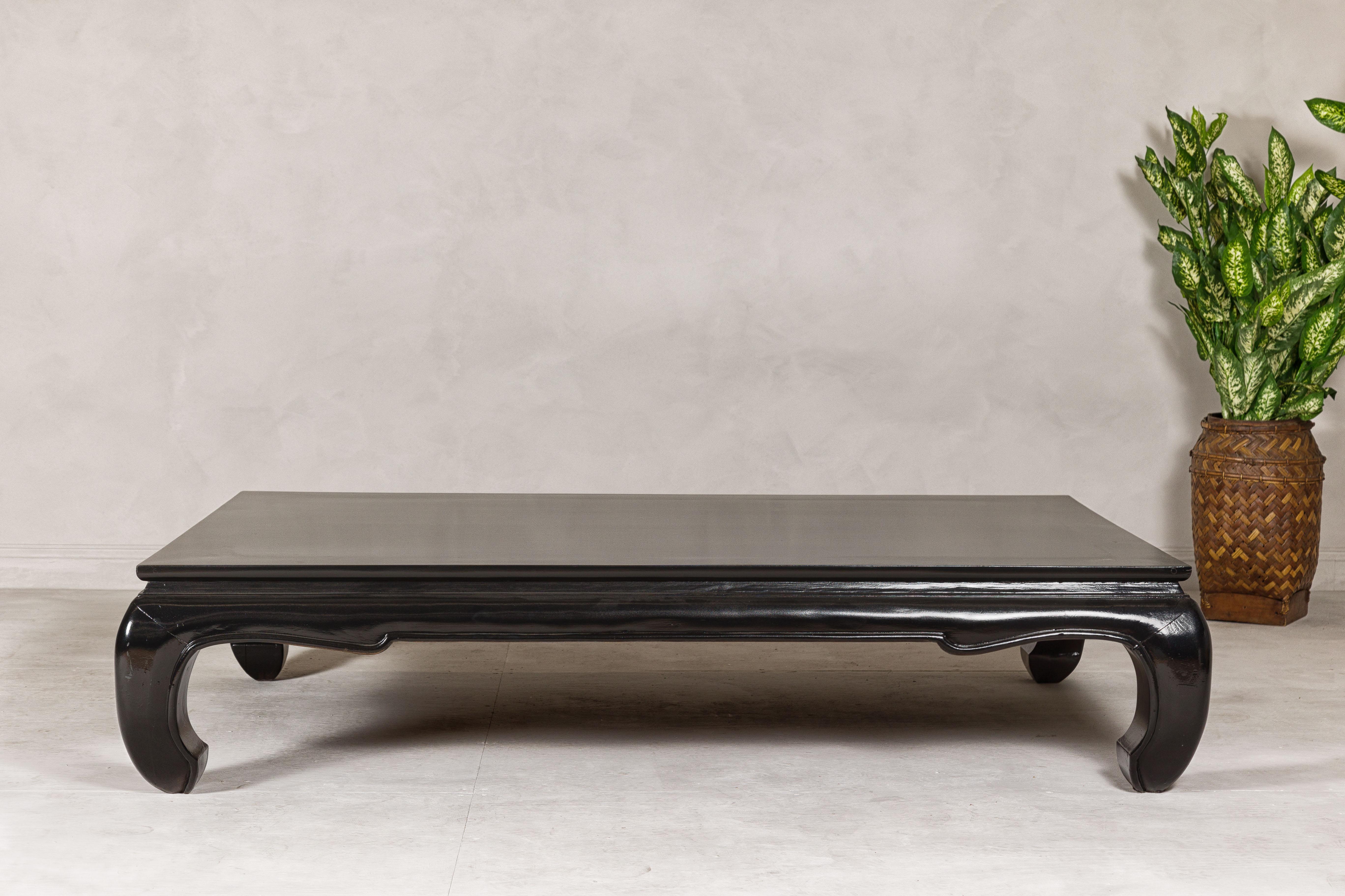 Teak Wood Chow Legs Coffee Table with Custom Black Lacquer Finish For Sale 6