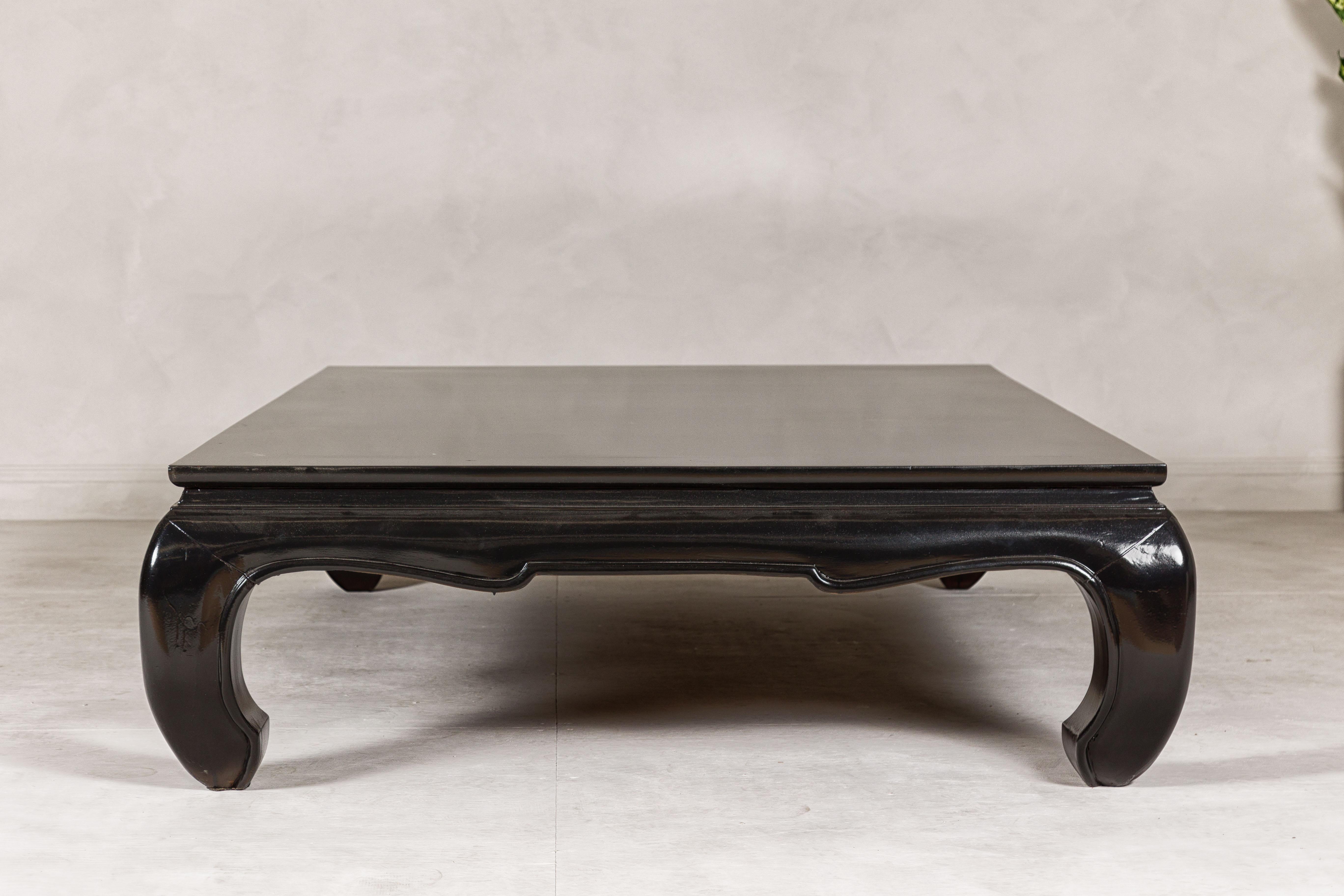 Teak Wood Chow Legs Coffee Table with Custom Black Lacquer Finish For Sale 10